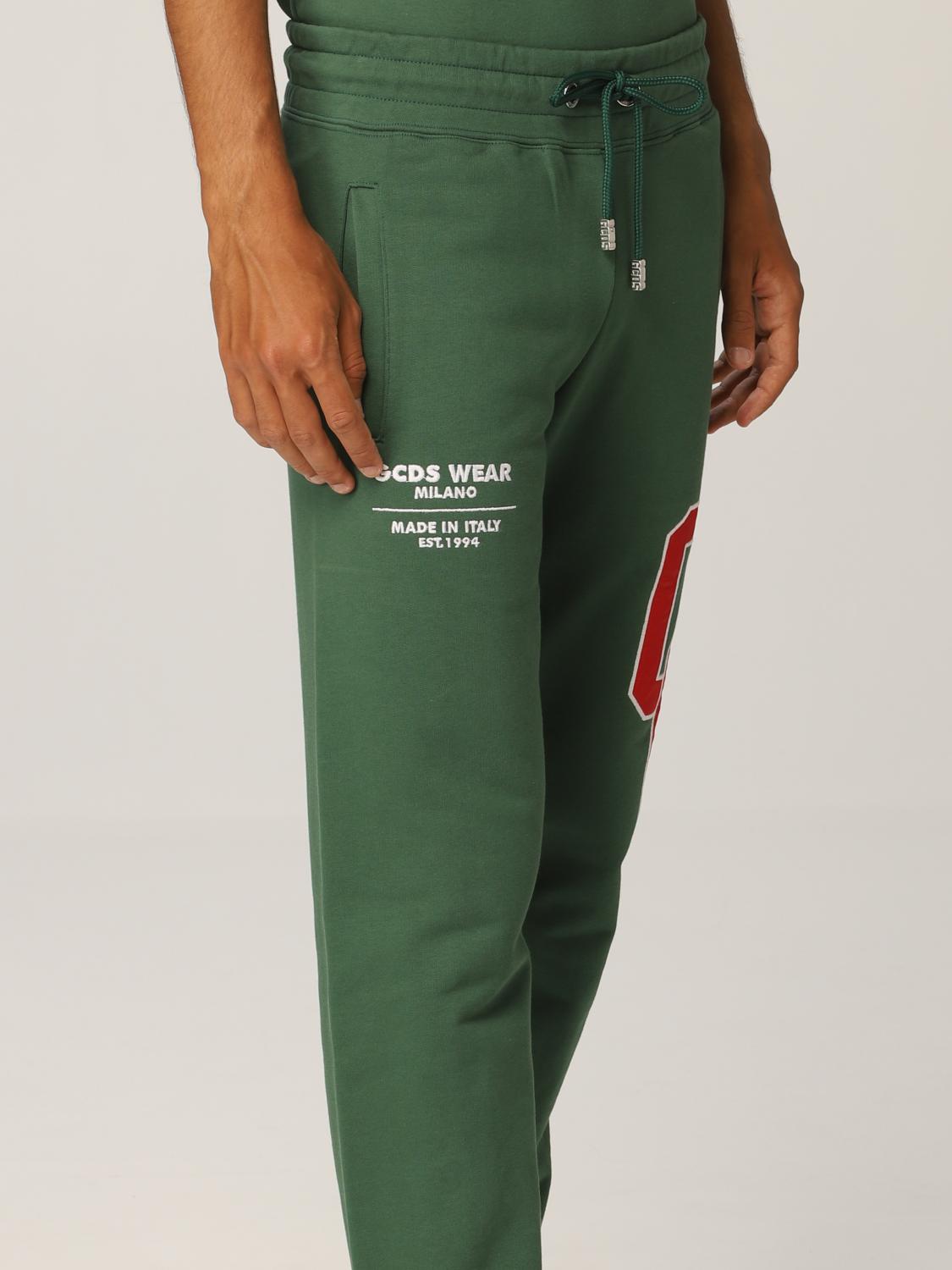 Gcds Outlet: Pantalone jogging in cotone con logo - Verde | Pantalone Gcds  CC94M031504 GIGLIO.COM
