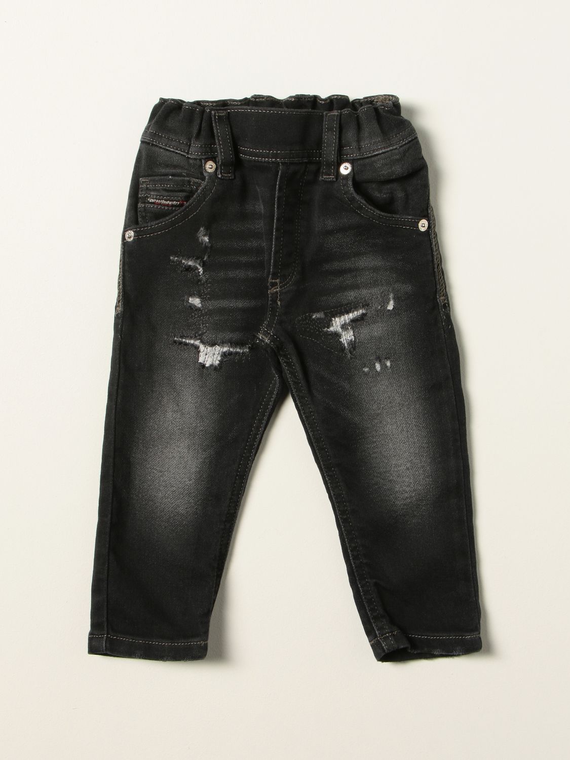 puberteit heb vertrouwen betrouwbaarheid DIESEL: ripped jeans in washed denim - Black | Diesel jeans 00K1UF KXB9Q  online on GIGLIO.COM