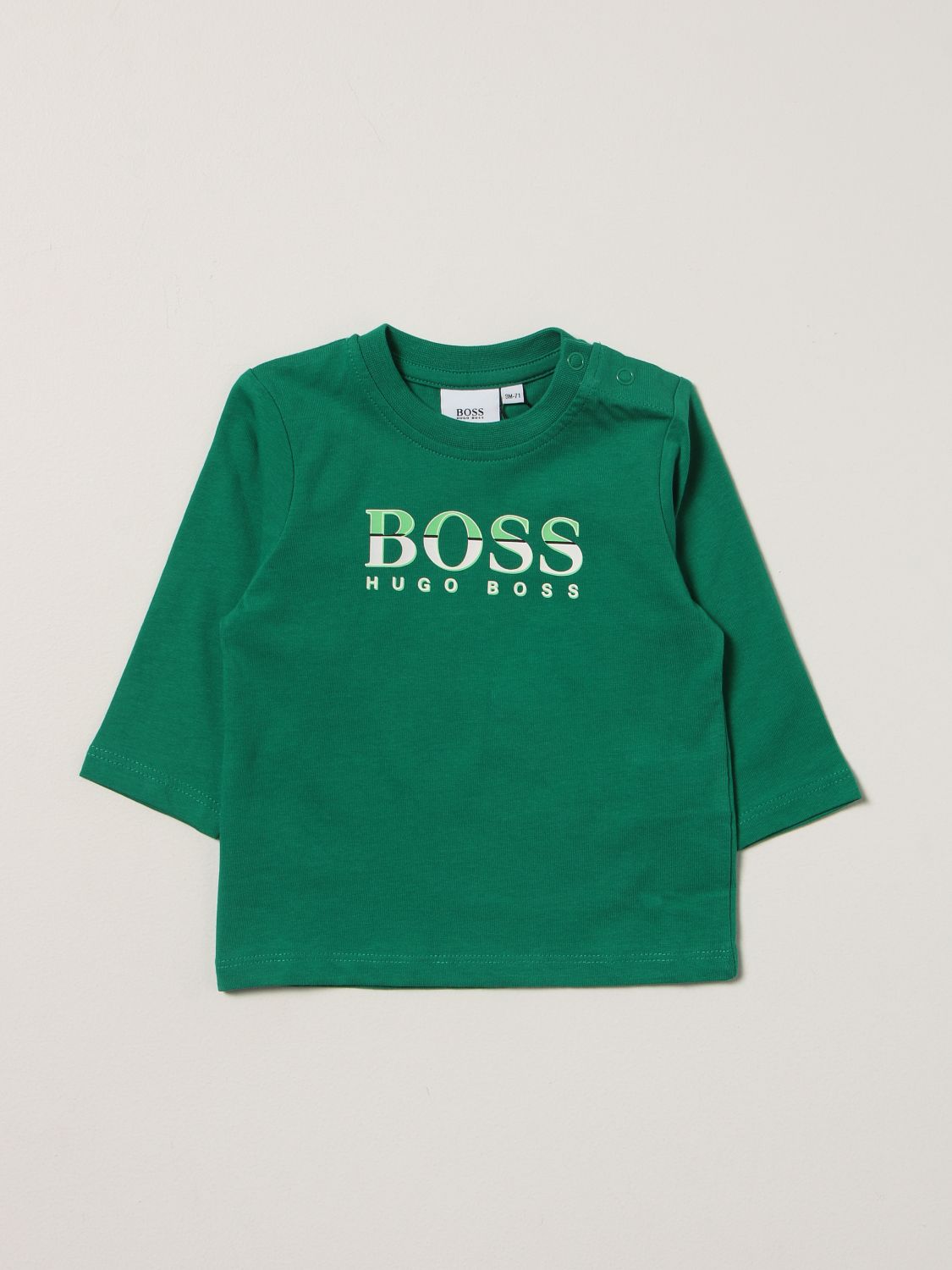 HUGO BOSS: cotton T-shirt with logo - Green | Hugo Boss online at GIGLIO.COM