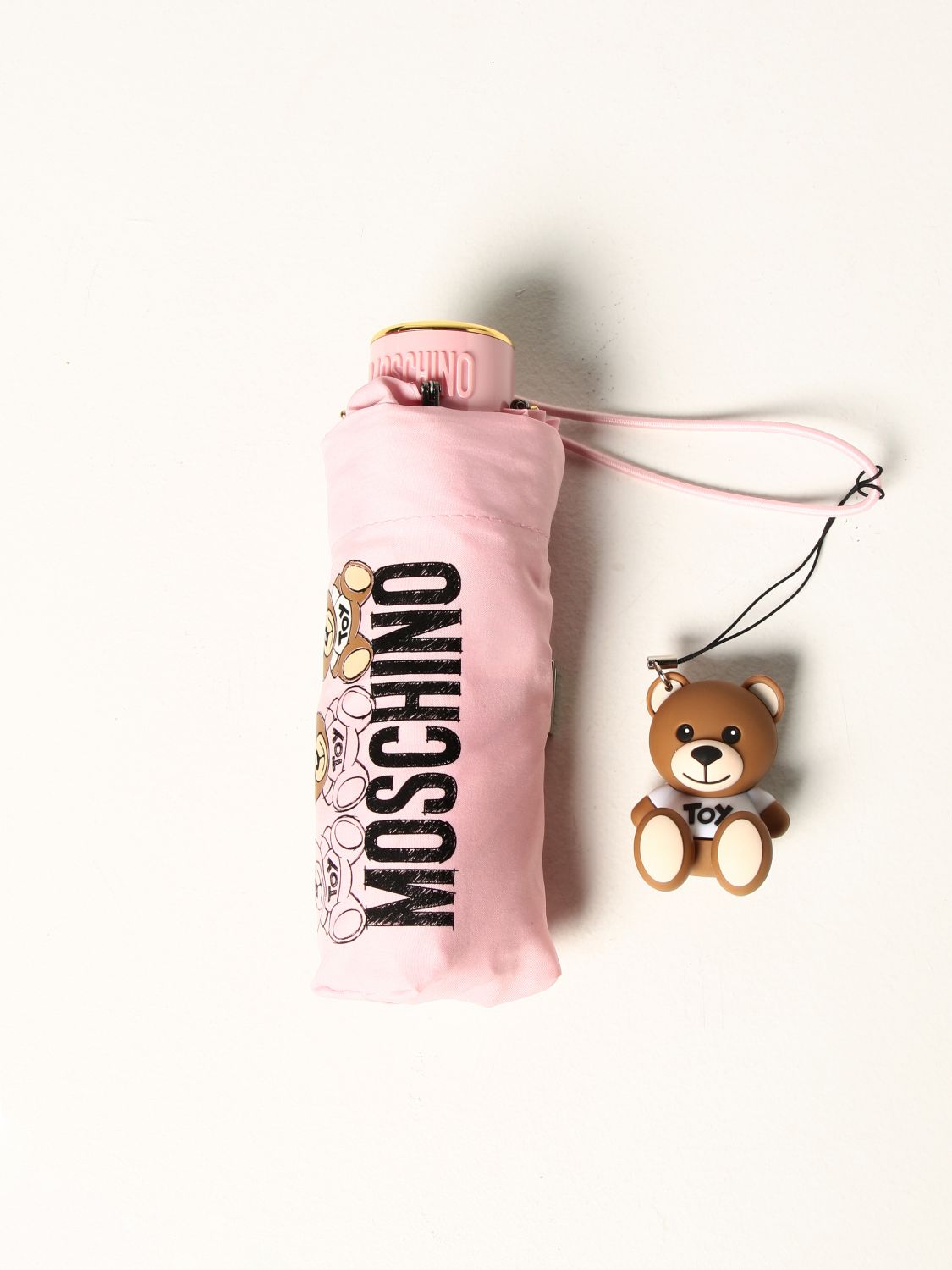 Moschino Teddy Print Compact Umbrella in Pink Womens Accessories Umbrellas 