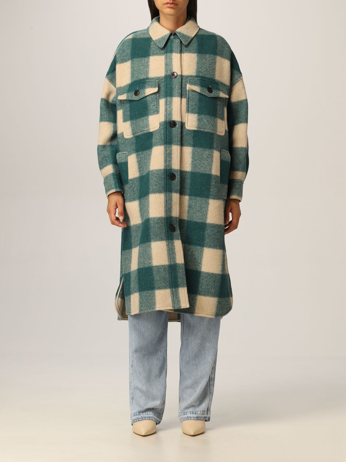 godt Vedrørende mager ISABEL MARANT ETOILE: coat in check virgin wool blend | Coat Isabel Marant  Etoile Women Green | Coat Isabel Marant Etoile MA098521A009E GIGLIO.COM