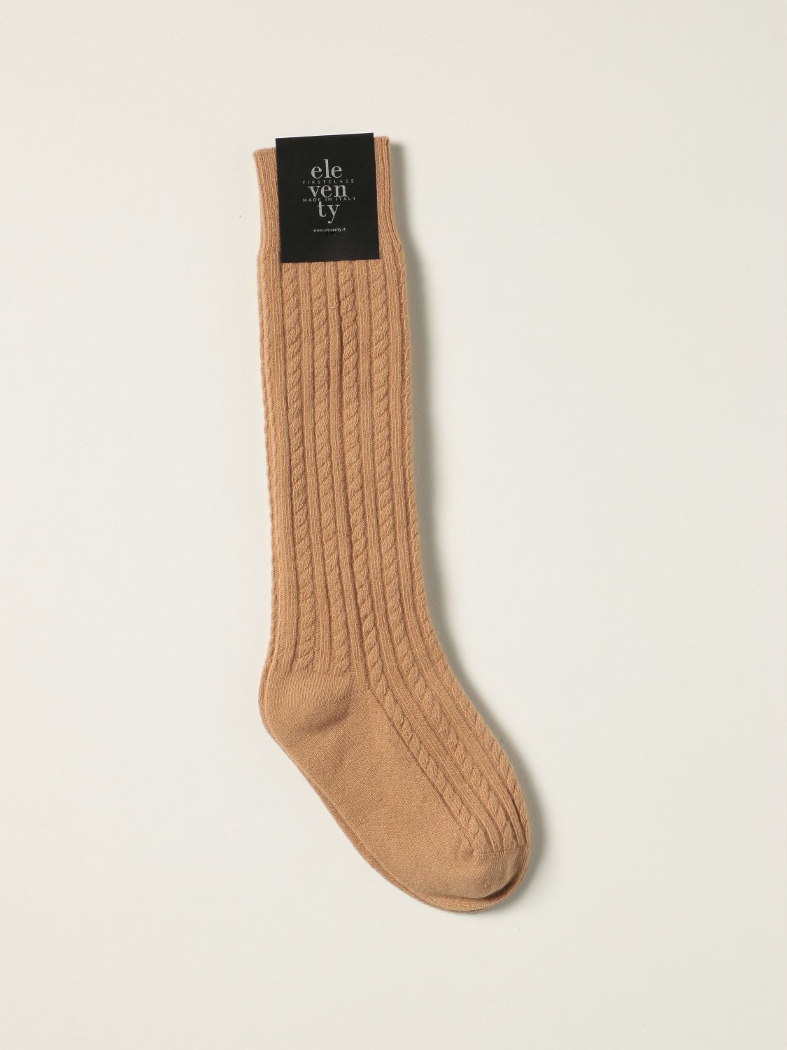 袜子 Eleventy: Eleventy 绞花针织羊毛和羊绒袜子 驼色 1