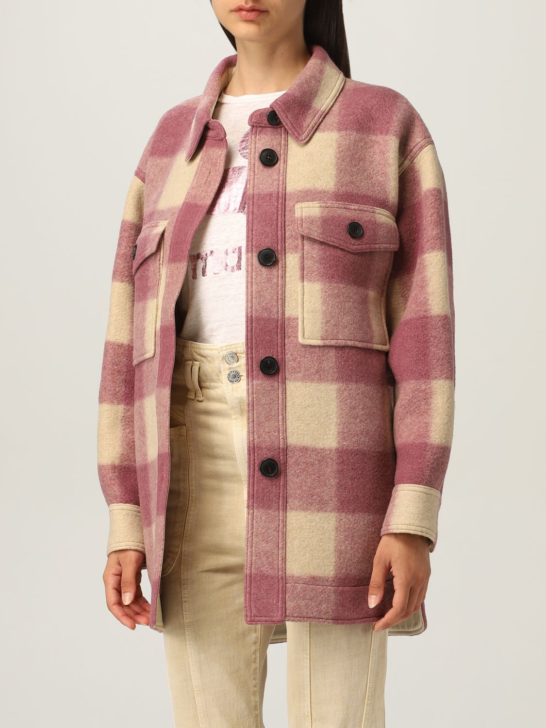 berømmelse ingeniør Polering ISABEL MARANT ETOILE: jacket in check virgin wool blend - Pink | Isabel  Marant Etoile jacket MA099821A009E online at GIGLIO.COM