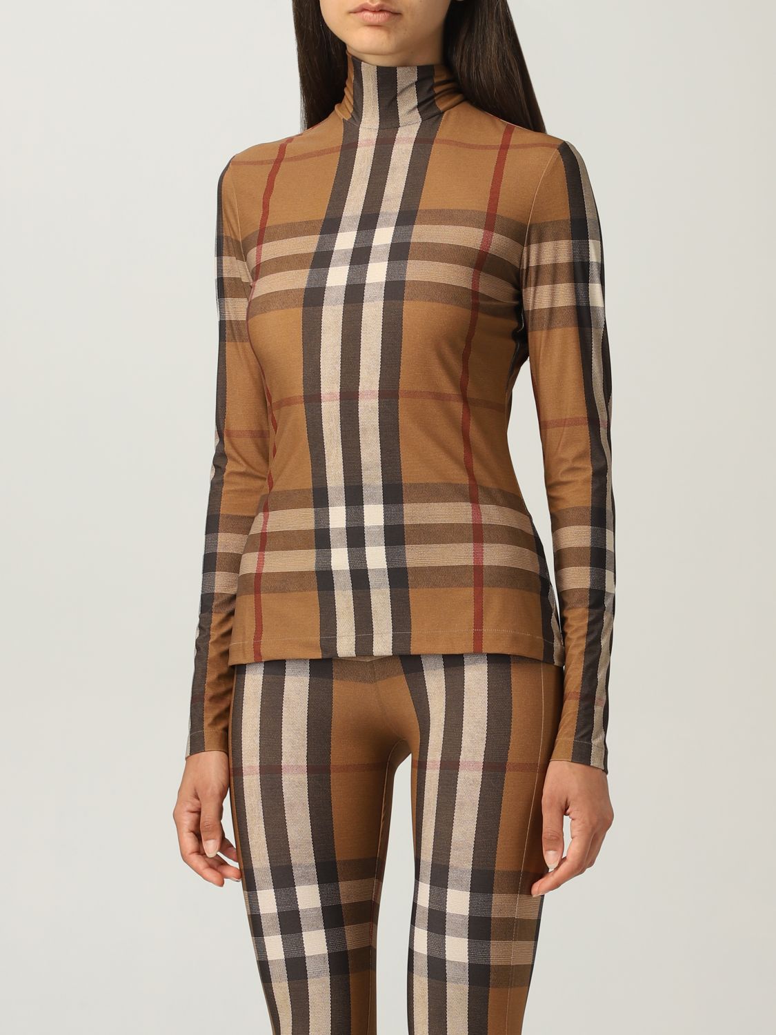 BURBERRY: turtleneck in stretch jersey - Brown | Burberry sweater ...