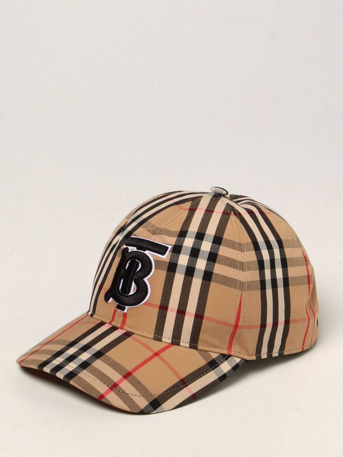 BURBERRY: baseball cap in check canvas with TB logo - Beige | Burberry ...