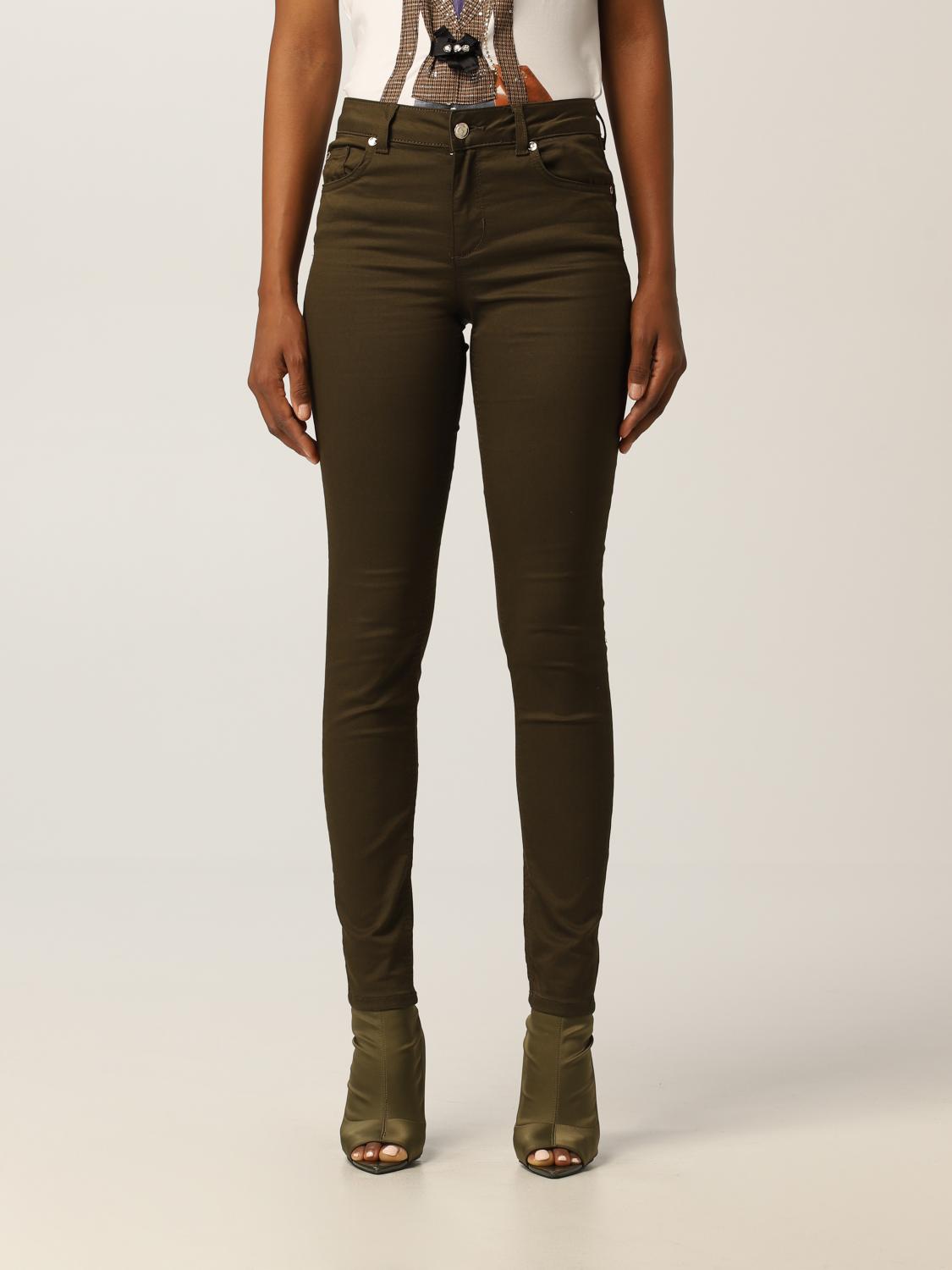 LIU JO: Pantalone in cotone stretch - Verde | Pantalone Liu Jo WF1223T7144  GIGLIO.COM