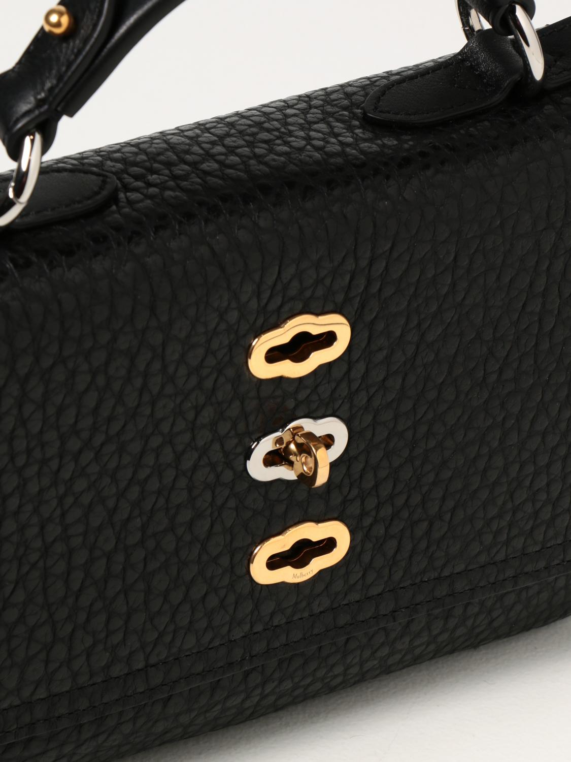 Mulberry Small Bryn Shiny Grained Leather Satchel in Black