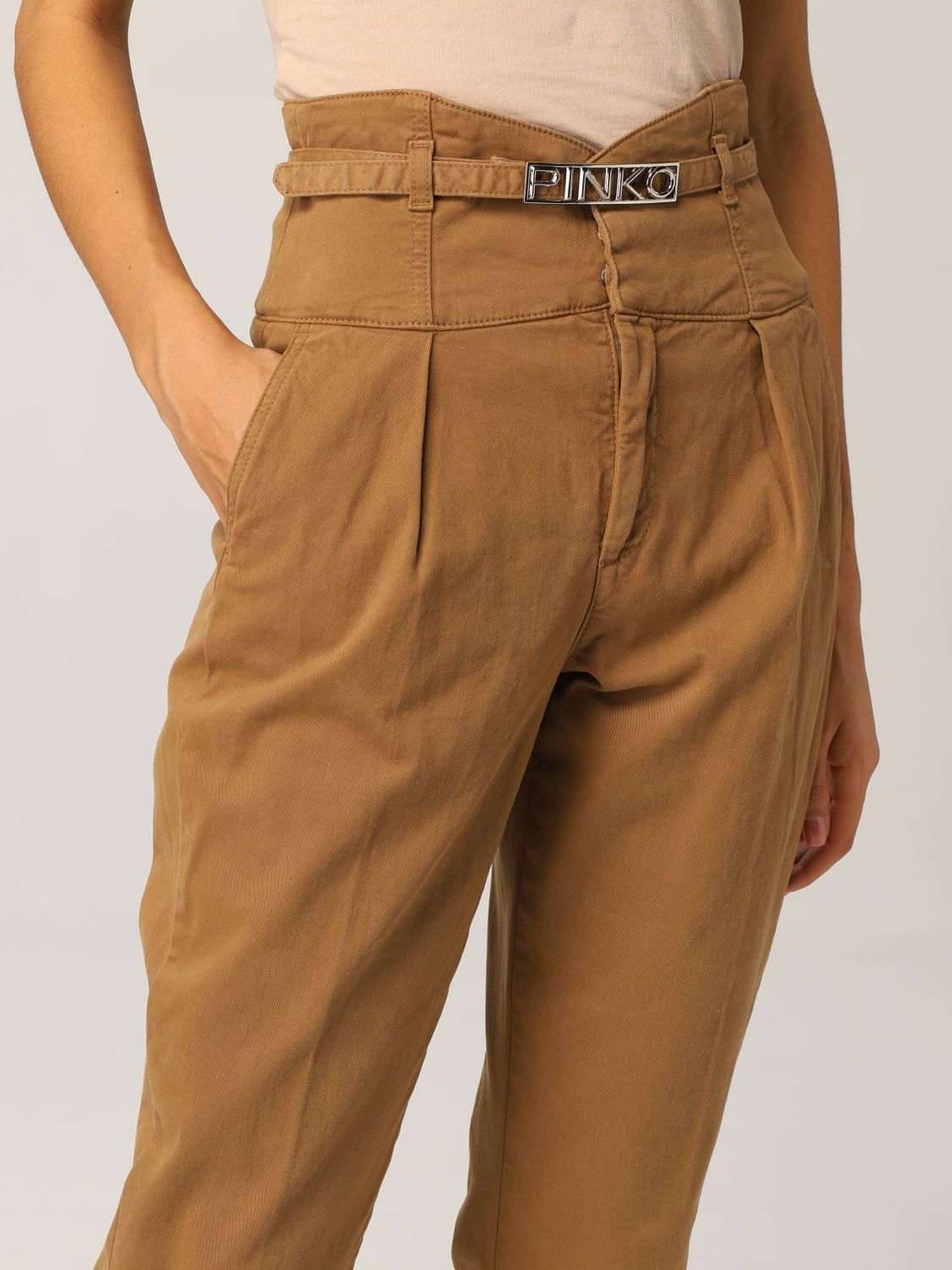 Pants Pinko: Pinko chino pants with logoed belt camel 3