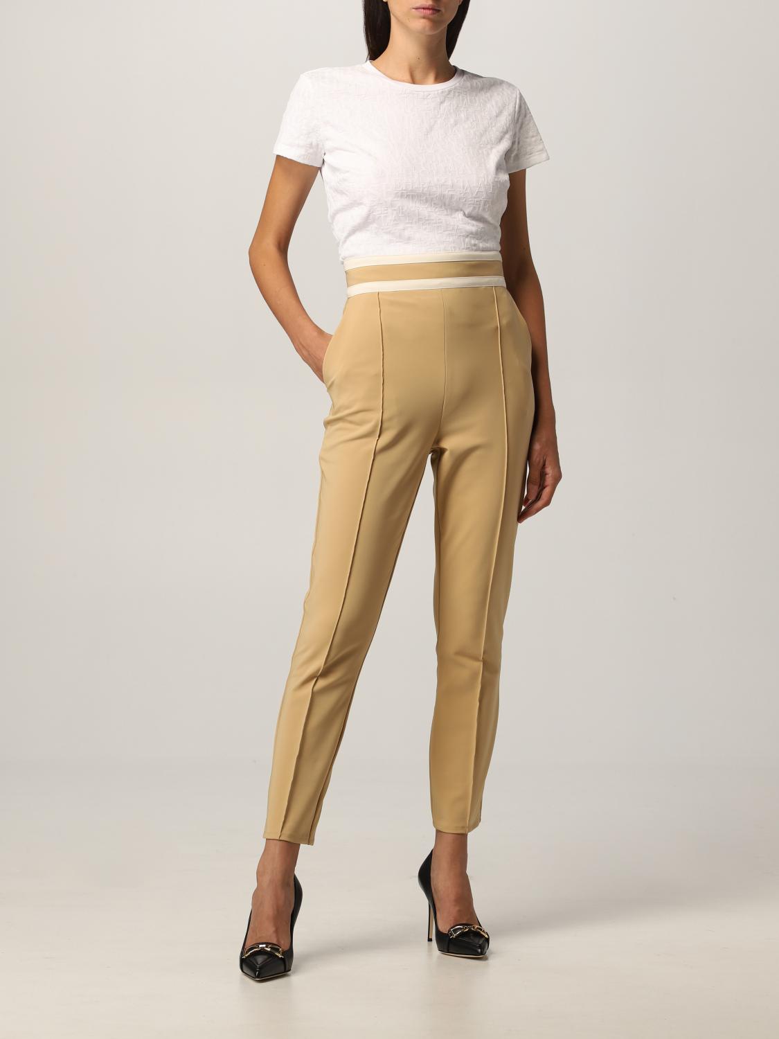 ELISABETTA FRANCHI: Pantalone in tessuto tecnico bielastico - Cammello | Pantalone  Elisabetta Franchi PA38916E2 GIGLIO.COM