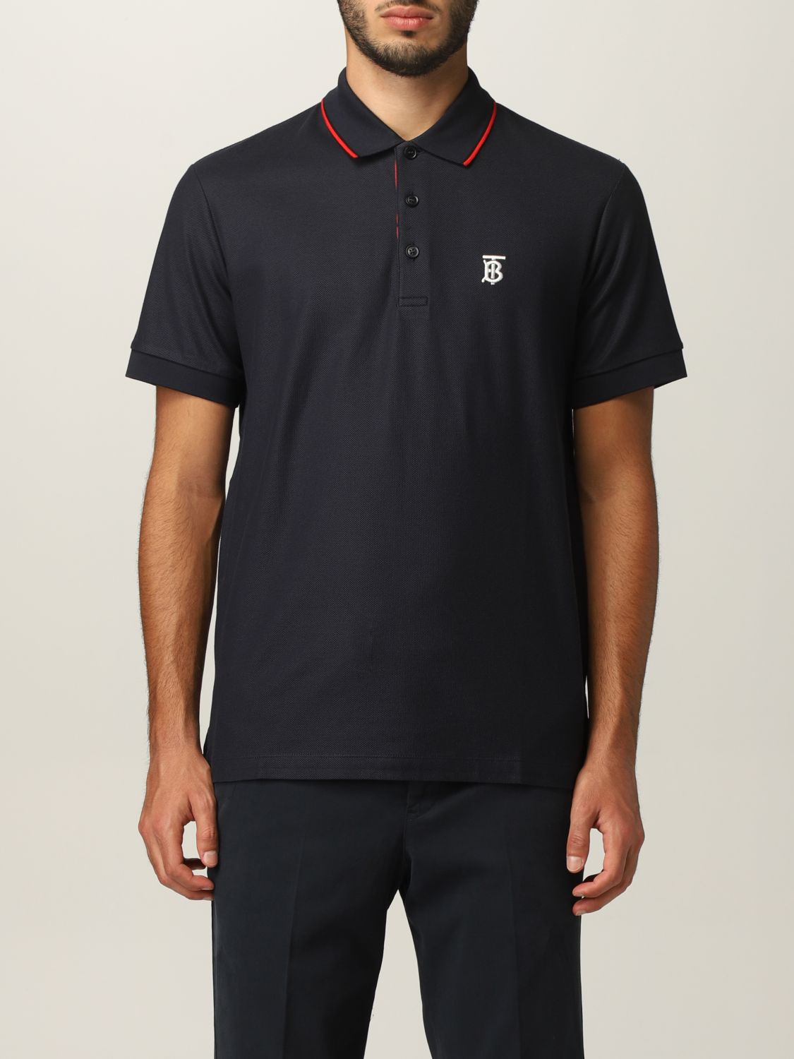 BURBERRY: cotton piqué polo shirt with TB - Blue | Burberry polo 8017007 online on GIGLIO.COM