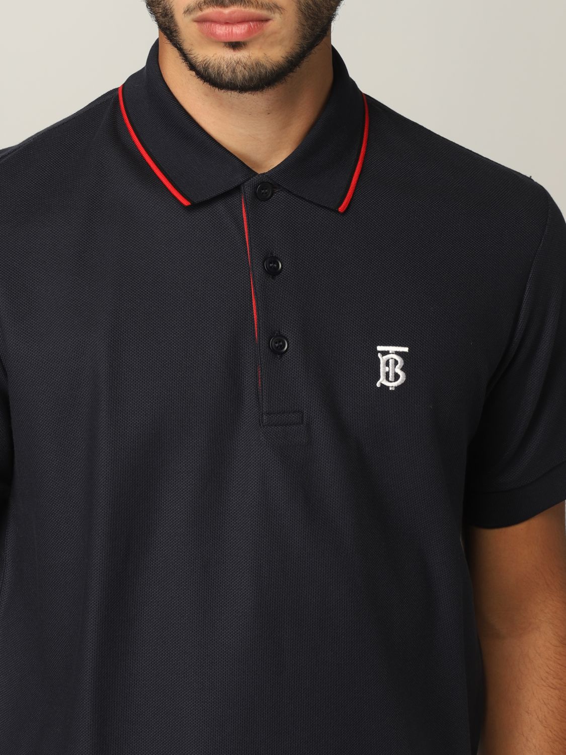 BURBERRY: cotton piqué polo shirt with TB logo Polo Shirt Men Blue | Shirt Burberry 8017007 GIGLIO.COM