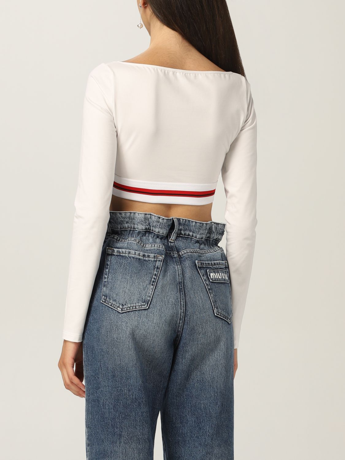 MIU MIU: cropped sweater with logop - White | Miu Miu top