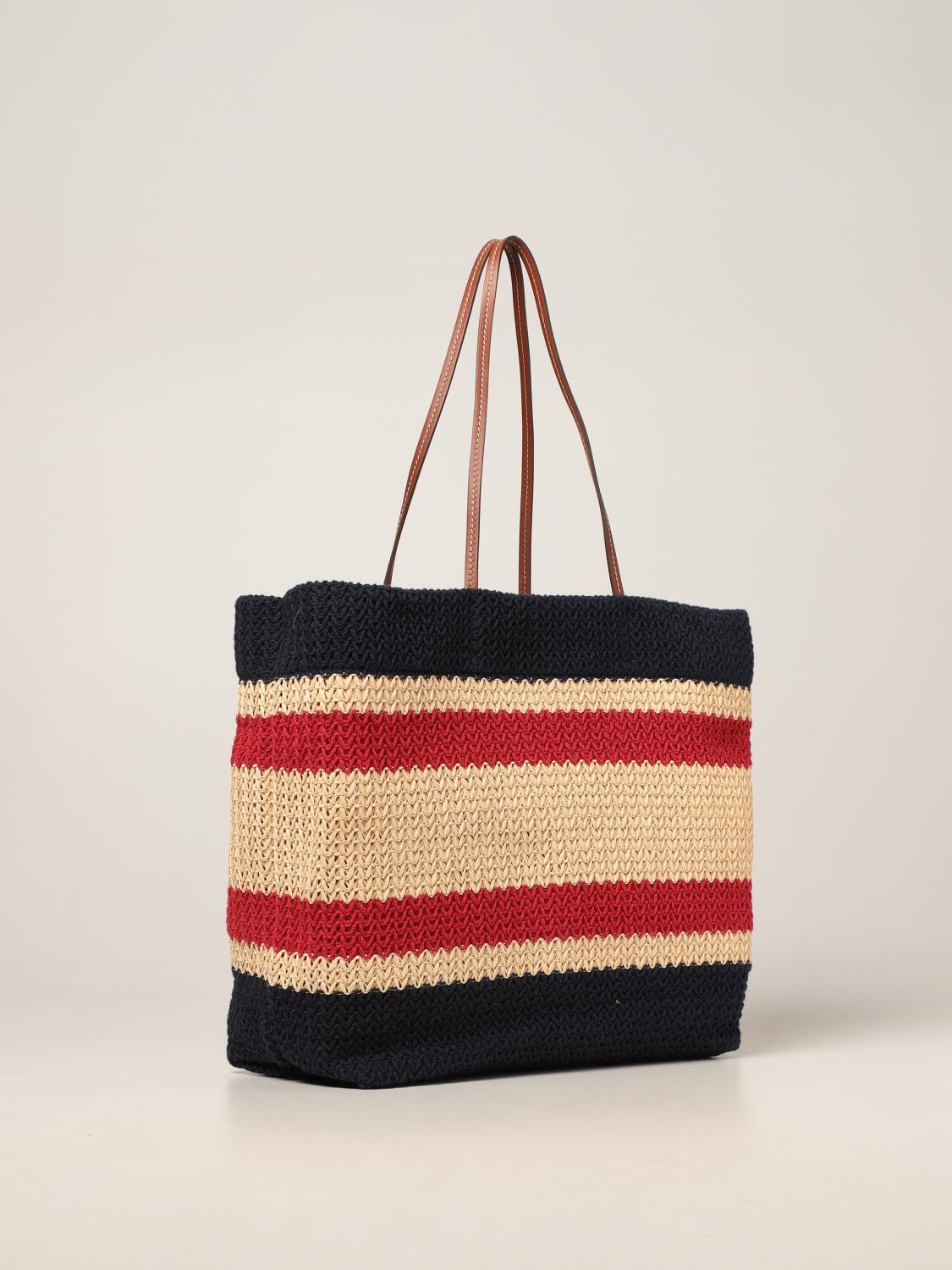 MIU MIU: shoulder bag in woven raffia and cotton - Natural | Miu Miu ...