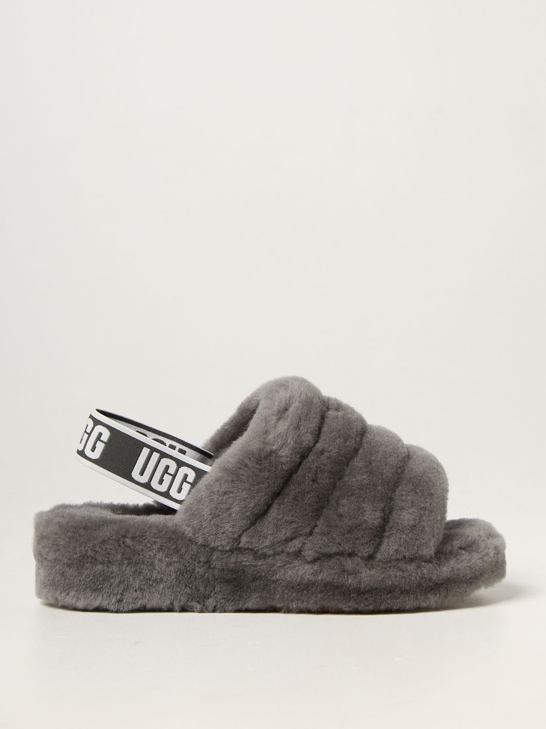 UGG: Fluff Yeah Slide Australia sandal in sheep fur - Grey | Ugg flat ...