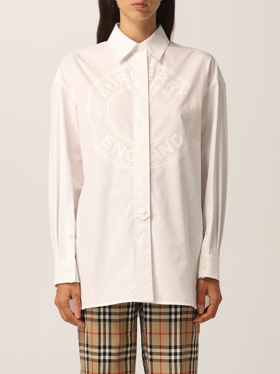 BURBERRY: Oxford shirt in cotton with logo - White | Burberry shirt 8043169  online on 