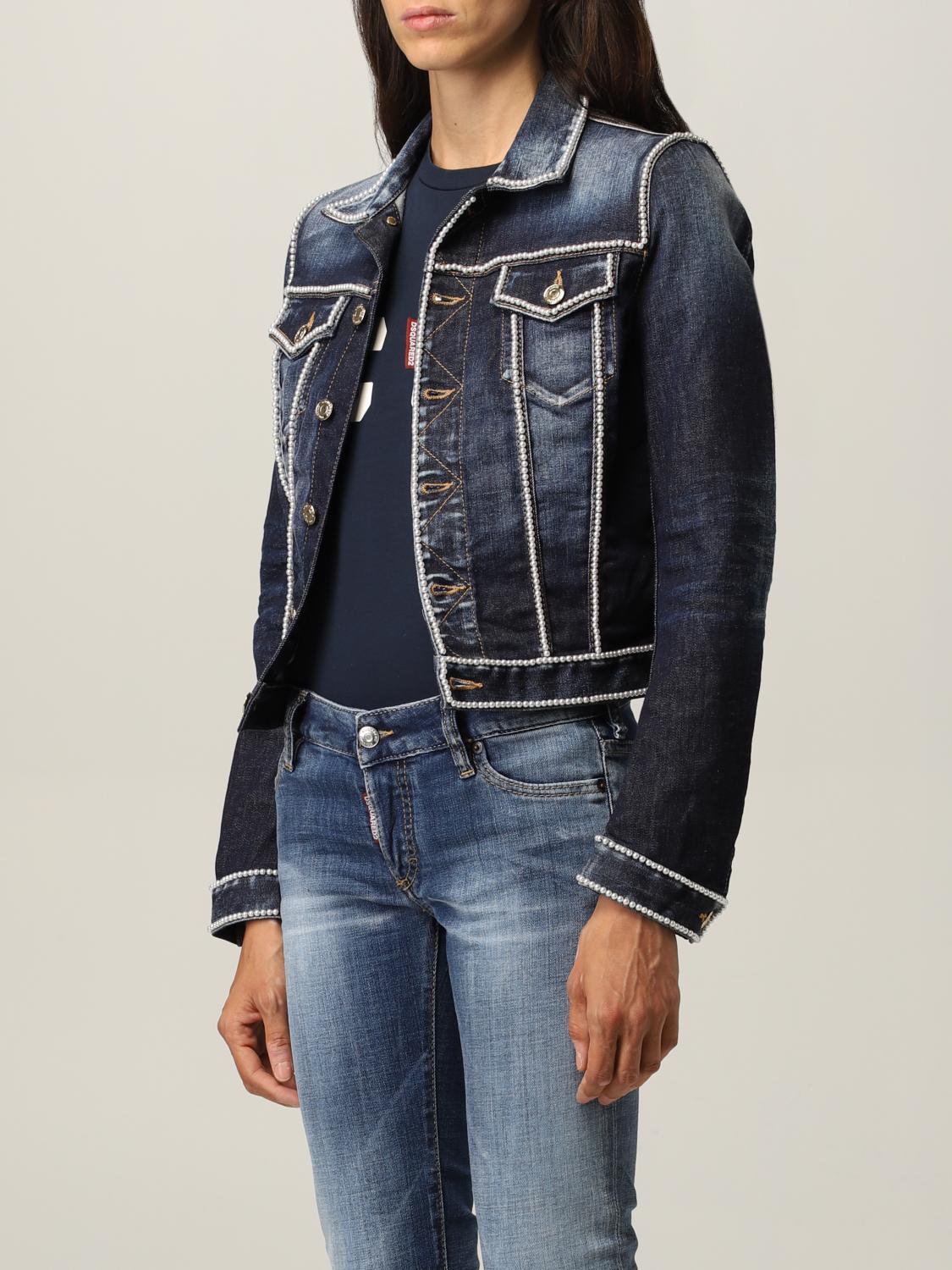 DSQUARED2: Giacca di jeans con perle - Blue Navy | Giacca Dsquared2  S75AM0867S30685 GIGLIO.COM