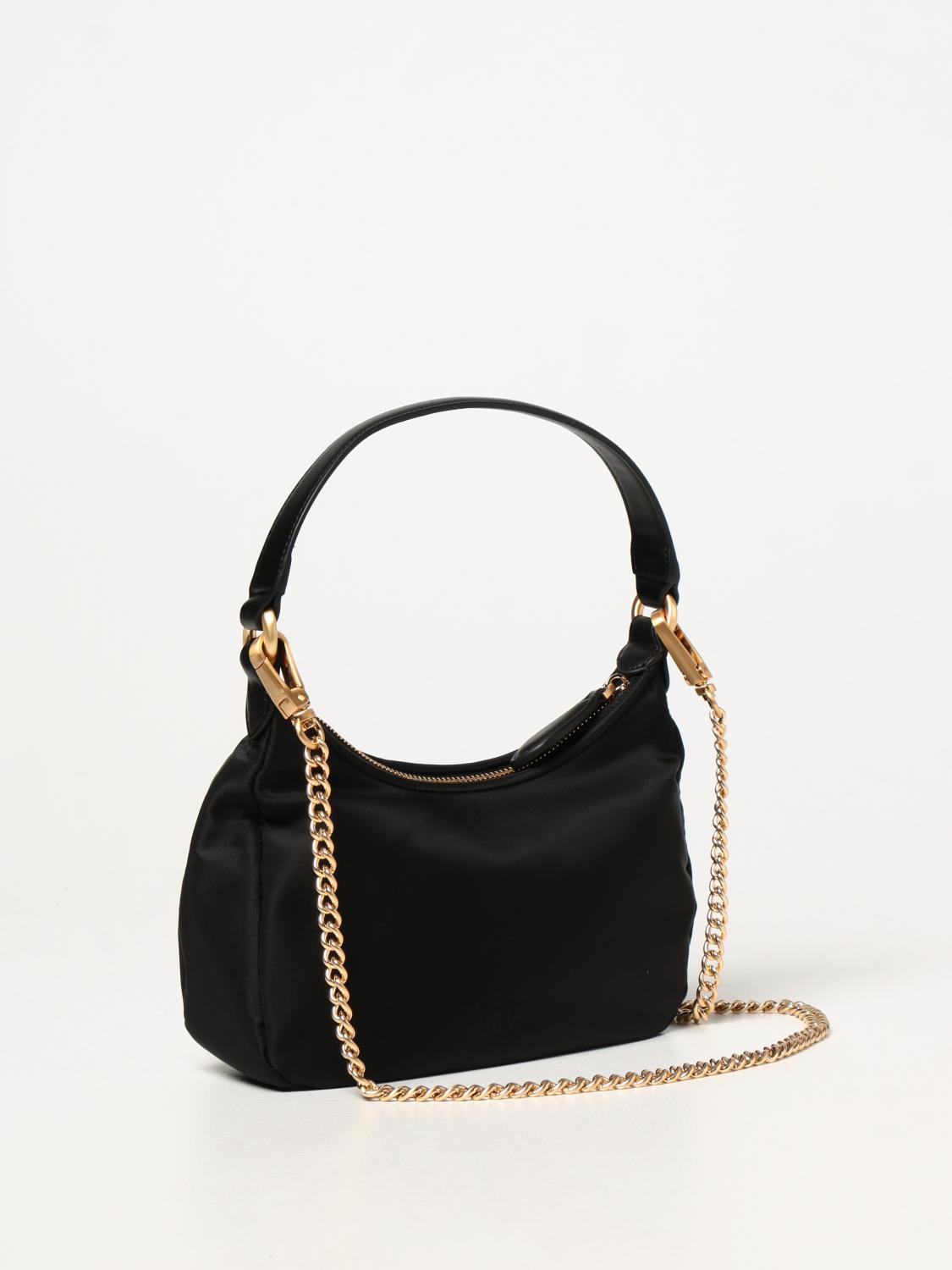 PINKO Lovelink mini half moon leather bag Black Pinko handbag