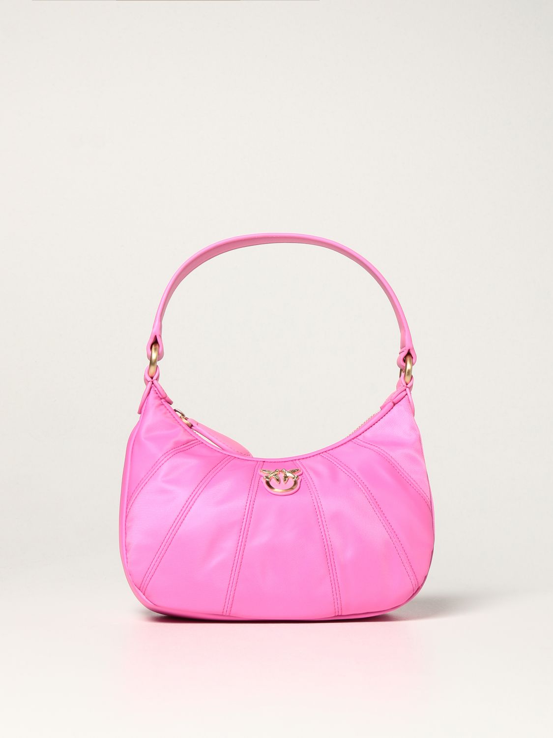 PINKO: Lovelink mini half moon leather bag - Fuchsia | Pinko handbag ...
