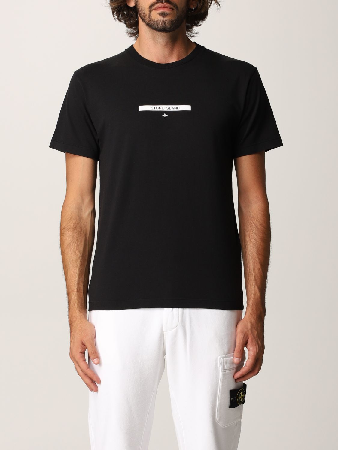 STONE ISLAND: logo T-shirt - Black | Stone Island t-shirt 2NS84 online ...