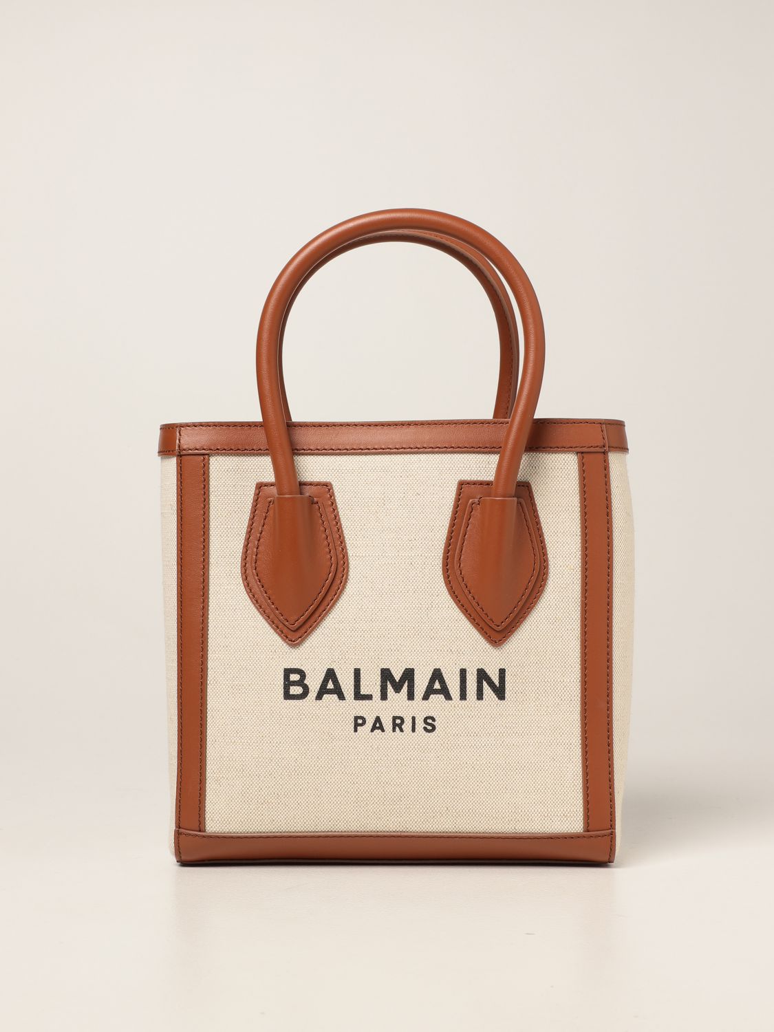 BALMAIN: B-Army 26 bag in canvas and leather - Natural | Balmain ...