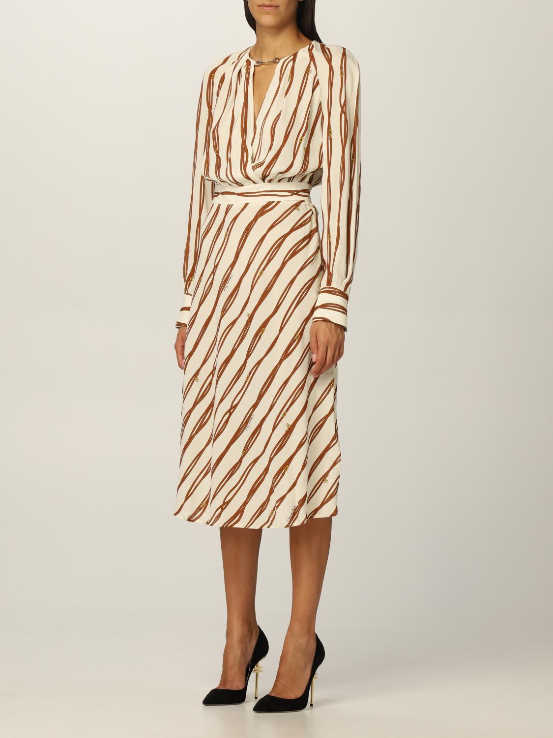 ELISABETTA FRANCHI: Abito chemisier con stampa belt-logo - Burro | Abito Elisabetta  Franchi AB01116E2 GIGLIO.COM