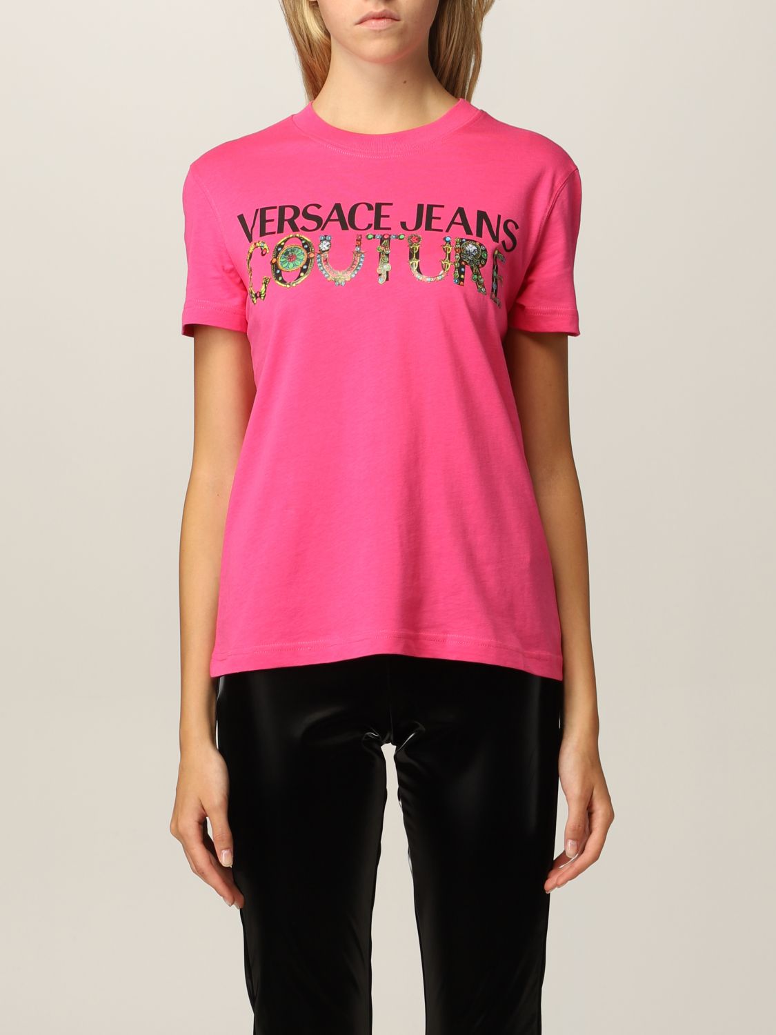 Versace Jeans Couture Women's Tshirt With Logo In Fuchsia | ModeSens