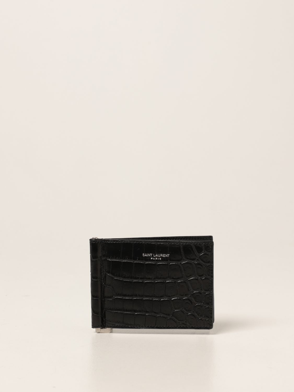 SAINT LAURENT: wallet in crocodile print leather - Black | Saint ...