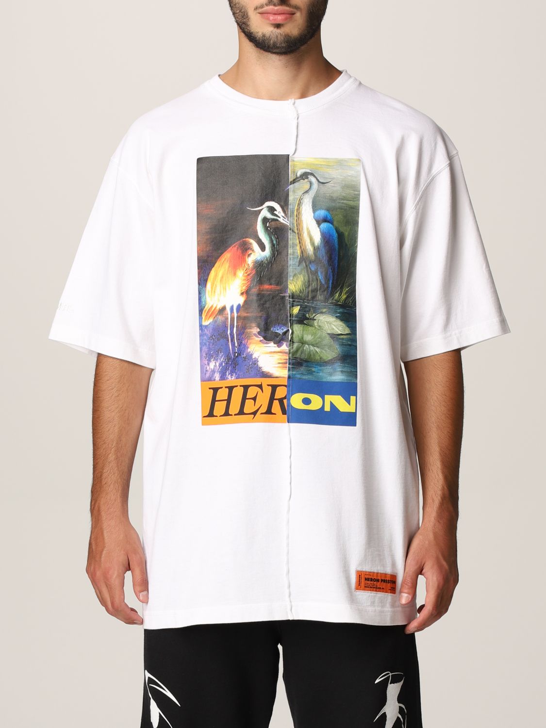 HERON PRESTON: t-shirt in cotton with print - White | Heron Preston t-shirt  HMAA029F21JER002 online on GIGLIO.COM