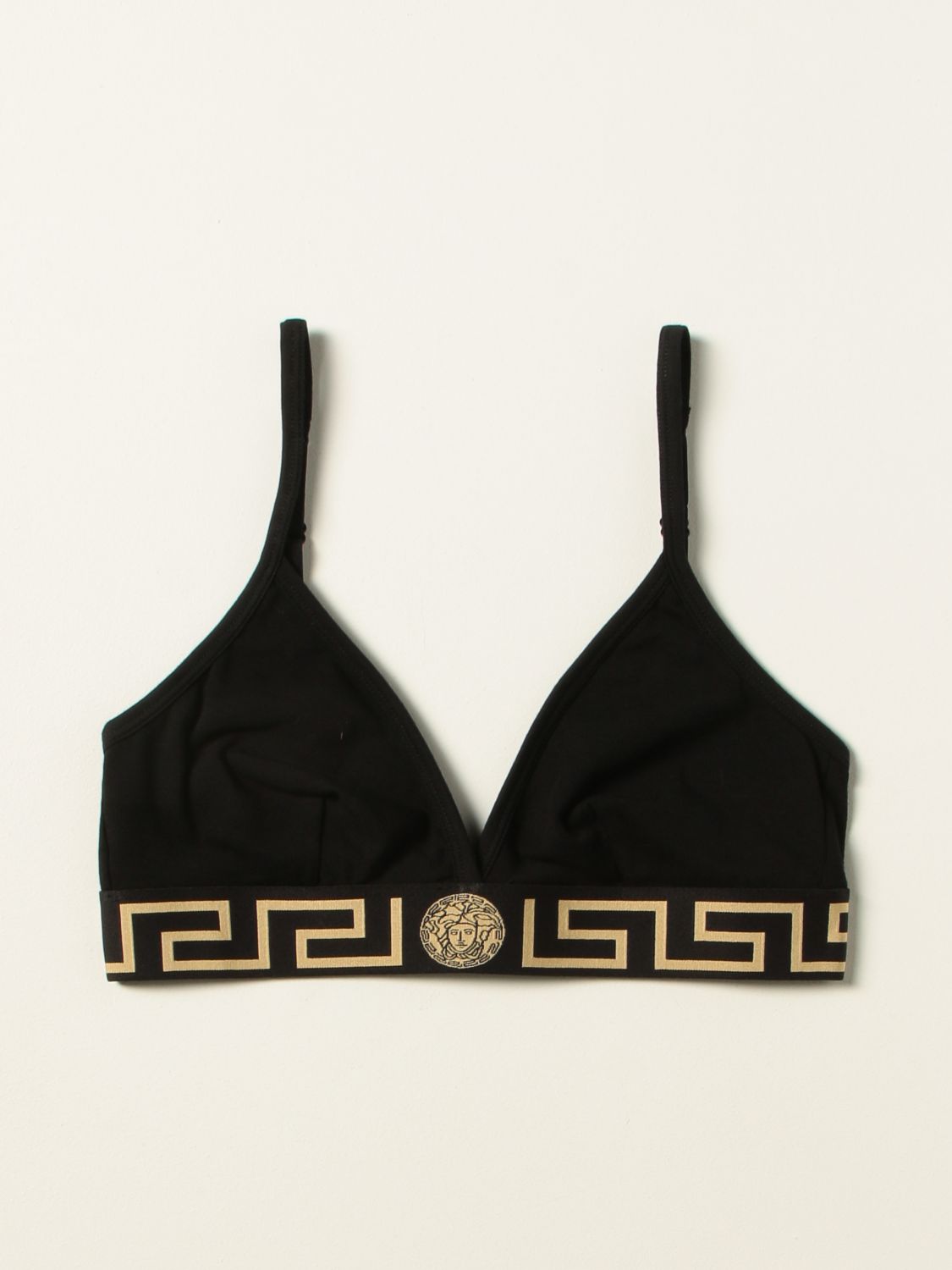 Greca triangle bra Versace en coloris Noir Femme Vêtements Articles de lingerie Lingerie et ensembles 
