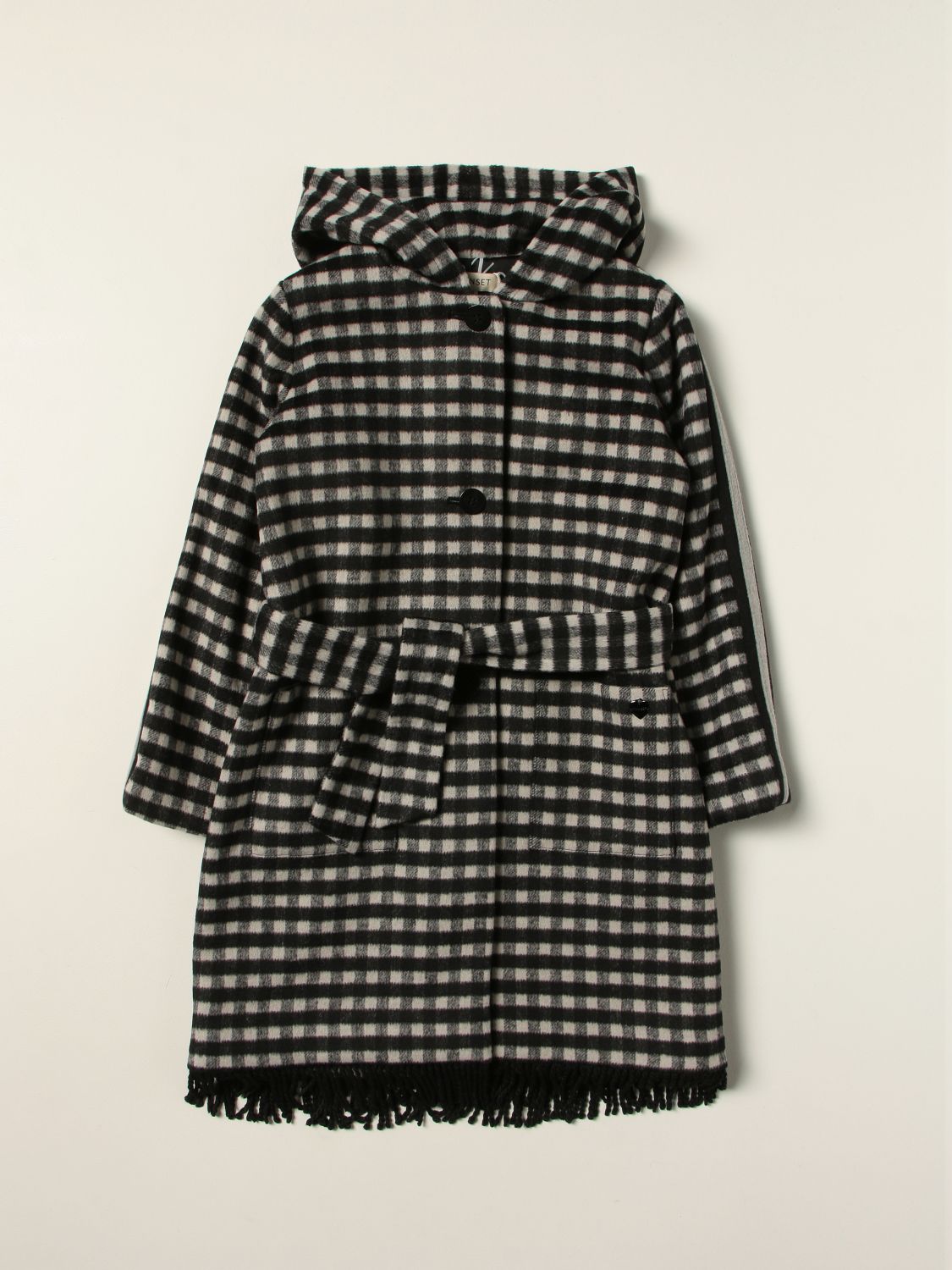 Coat Twinset: Twin-set coat in check cotton and wool blend black 1