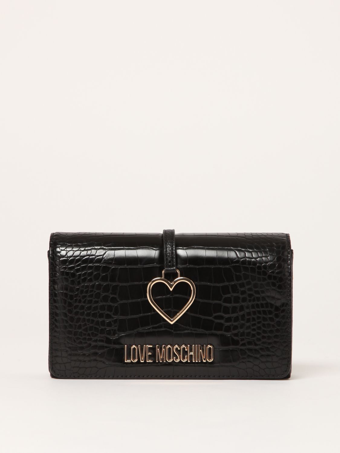 LOVE MOSCHINO: bag in synthetic leather with crocodile print - Black ...
