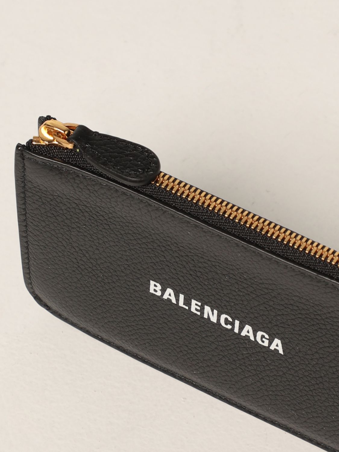 BALENCIAGA: credit card holder in grained leather - Black | Balenciaga