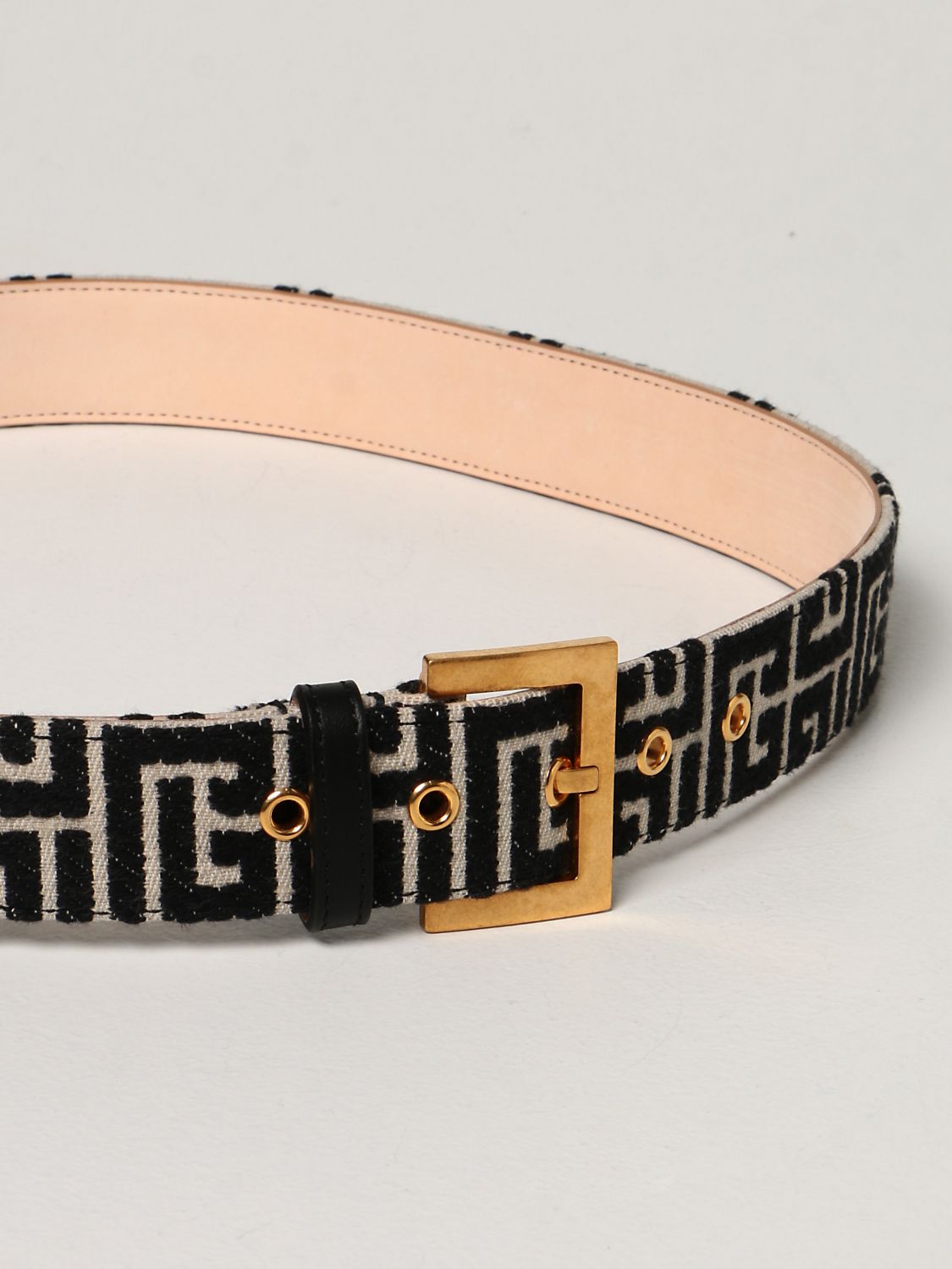 BALMAIN: belt in monogram fabric - Black | Balmain belt WN1WA038TJMA ...