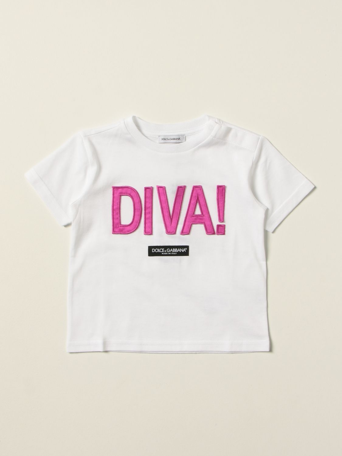 T-shirt Dolce & Gabbana: T-shirt Dolce & Gabbana in cotone con logo Diva ! bianco 1