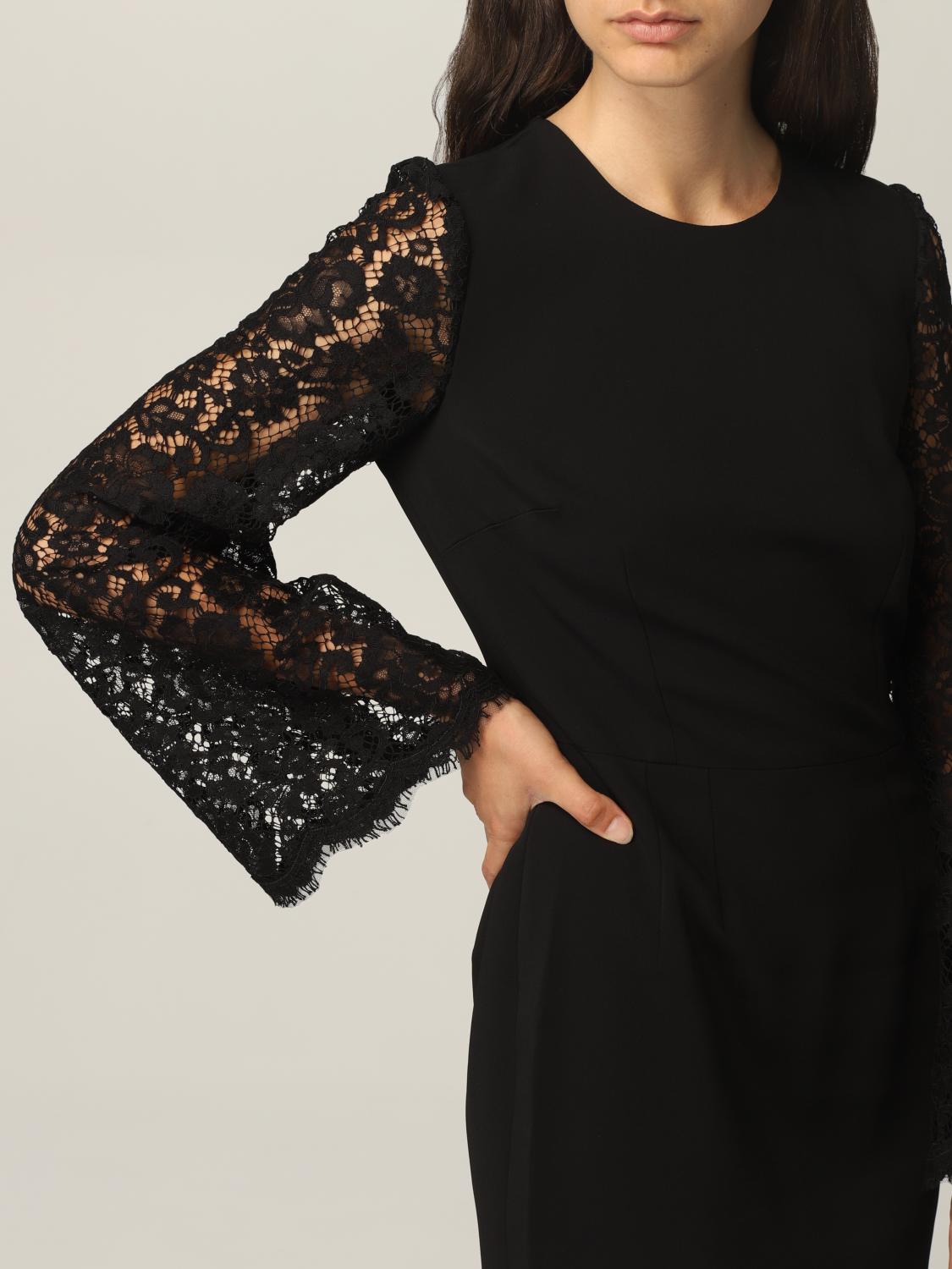DOLCE \u0026 GABBANA: Abito con maniche in pizzo - Nero | Abito Dolce \u0026 Gabbana  F6L0YT FUIAH GIGLIO.COM