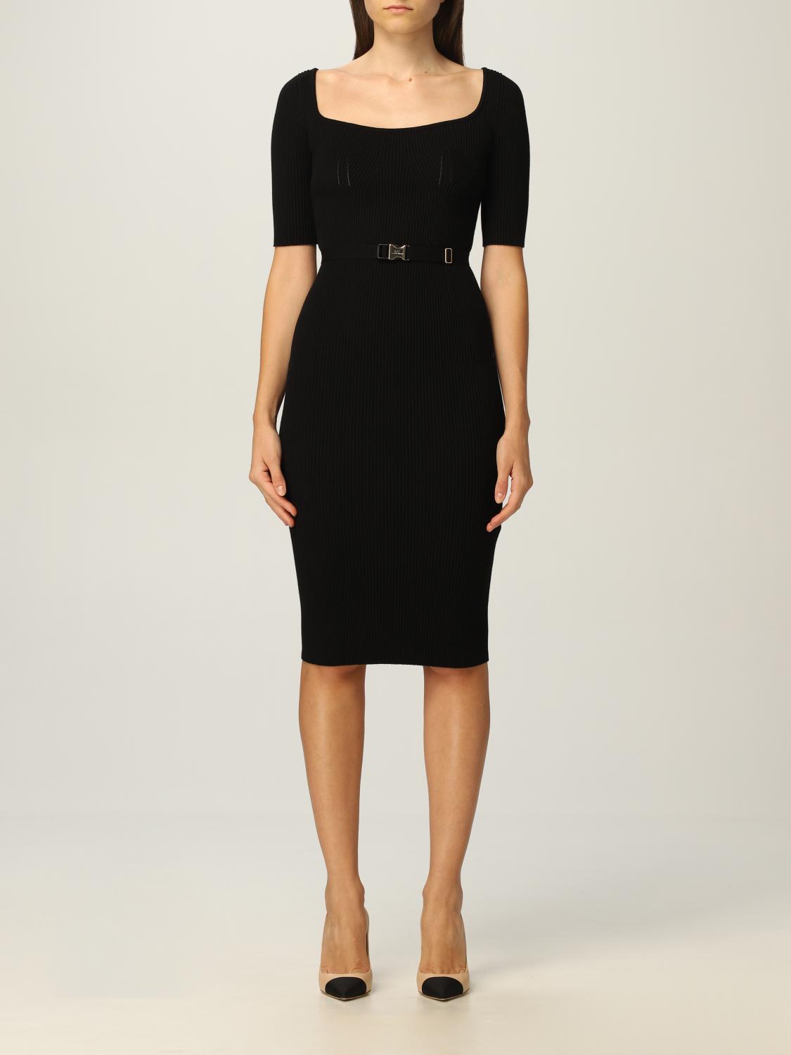 ELISABETTA FRANCHI: Abito longuette in maglia - Nero | Abito Elisabetta  Franchi AM47M16E2 GIGLIO.COM