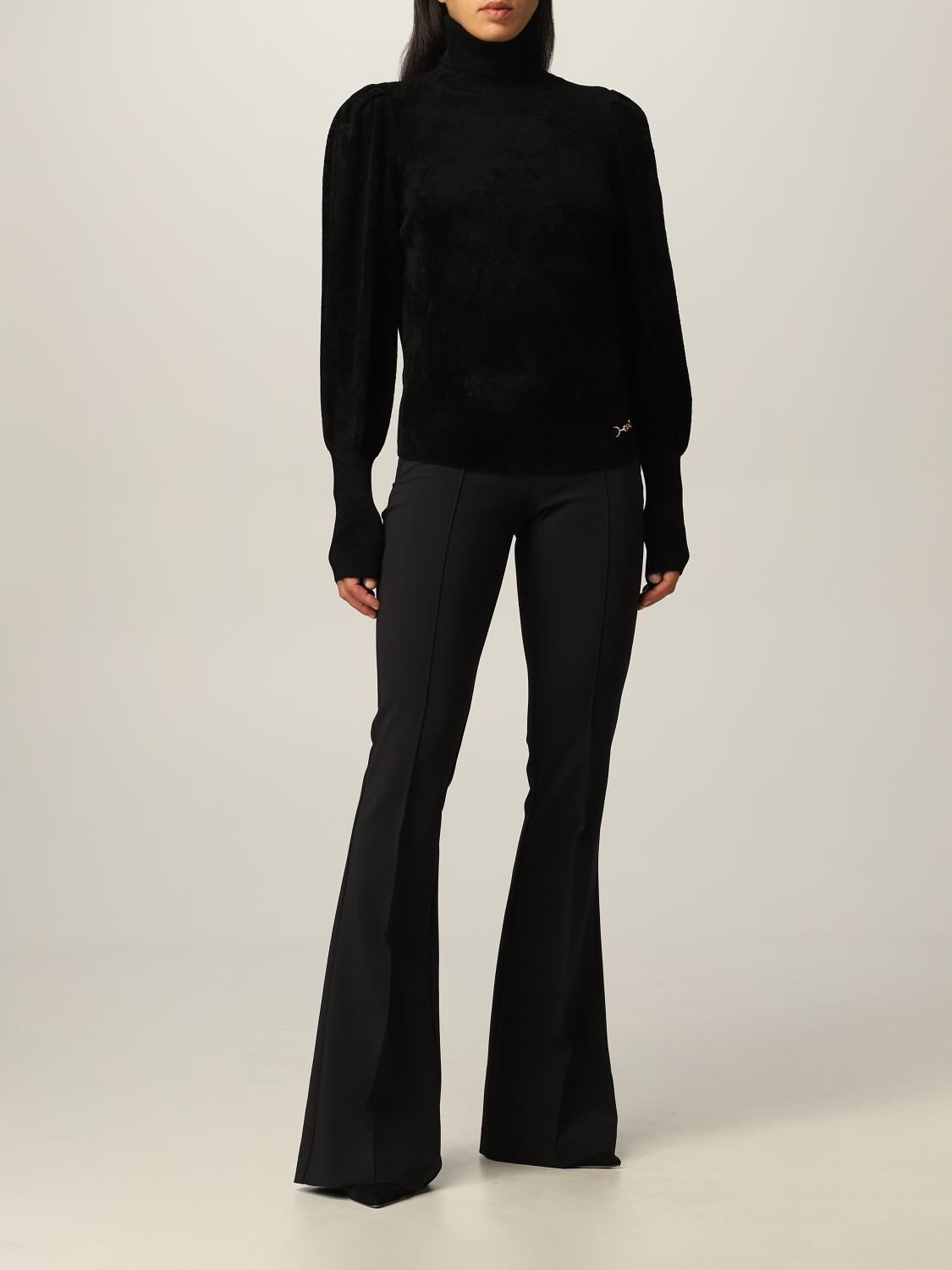 ELISABETTA FRANCHI: Dolcevita in ciniglia con morsetto metallico - Nero |  Maglia Elisabetta Franchi MK35S16E2 GIGLIO.COM