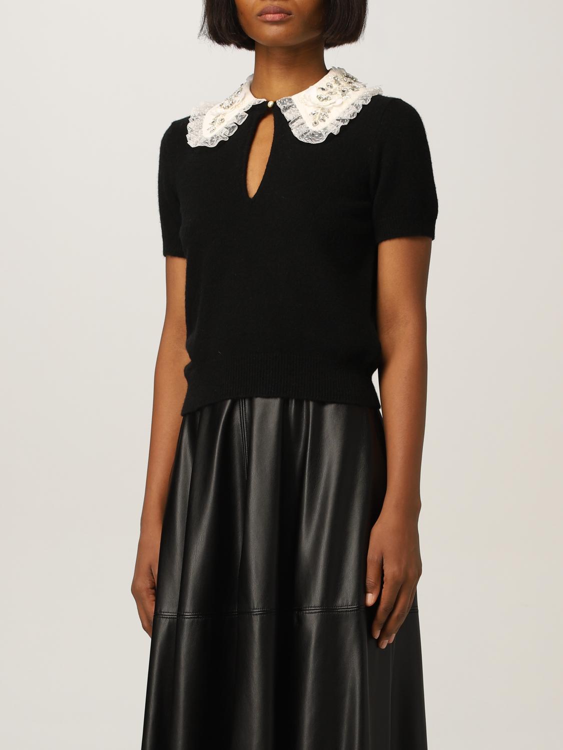 ELISABETTA FRANCHI: Maglia con colletto - Nero | Maglia Elisabetta Franchi  MK47T16E2 GIGLIO.COM