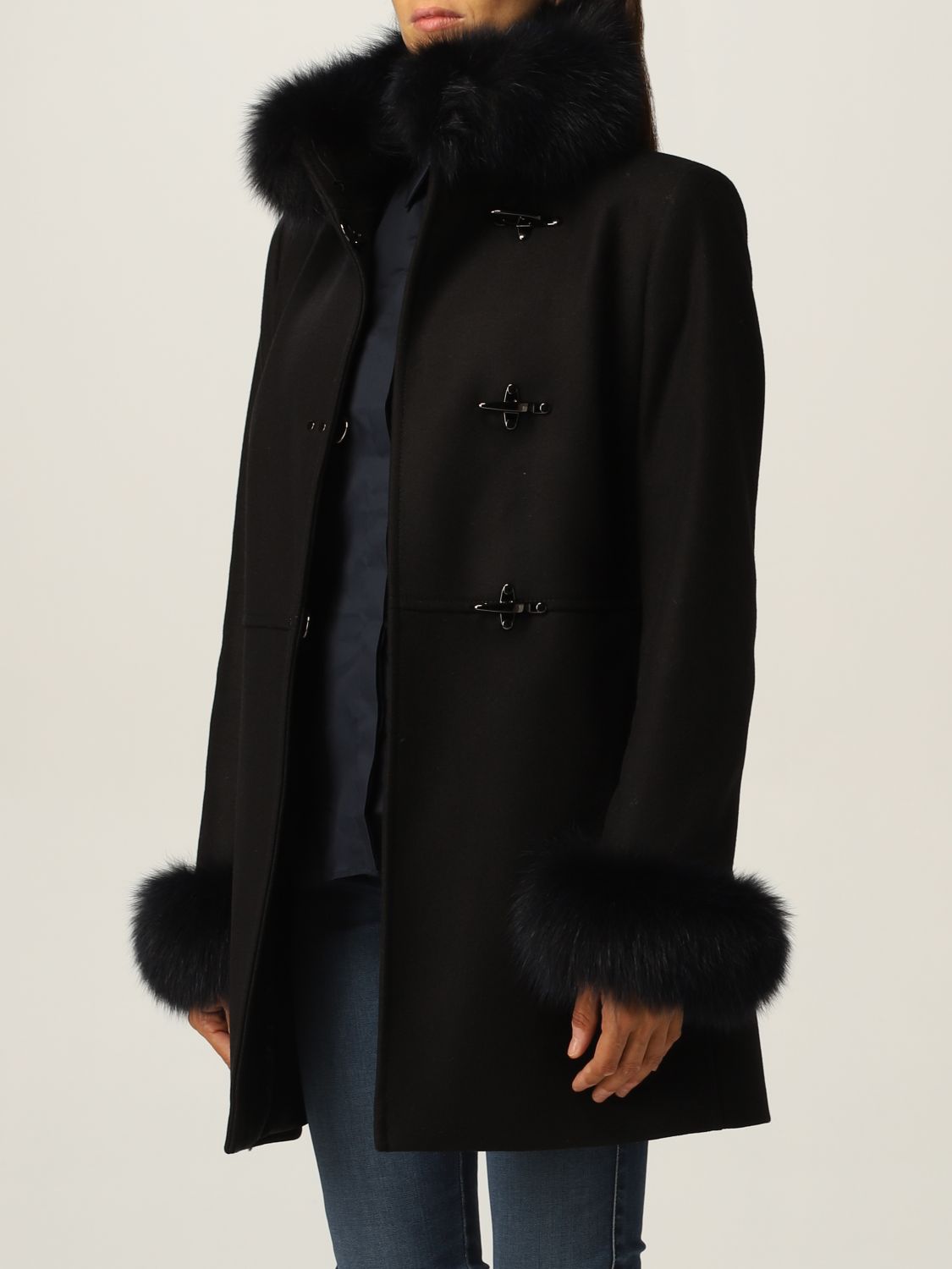 Cappotto Fay: Cappotto Virginia Fay in misto lana e pelliccia di volpe nero 3