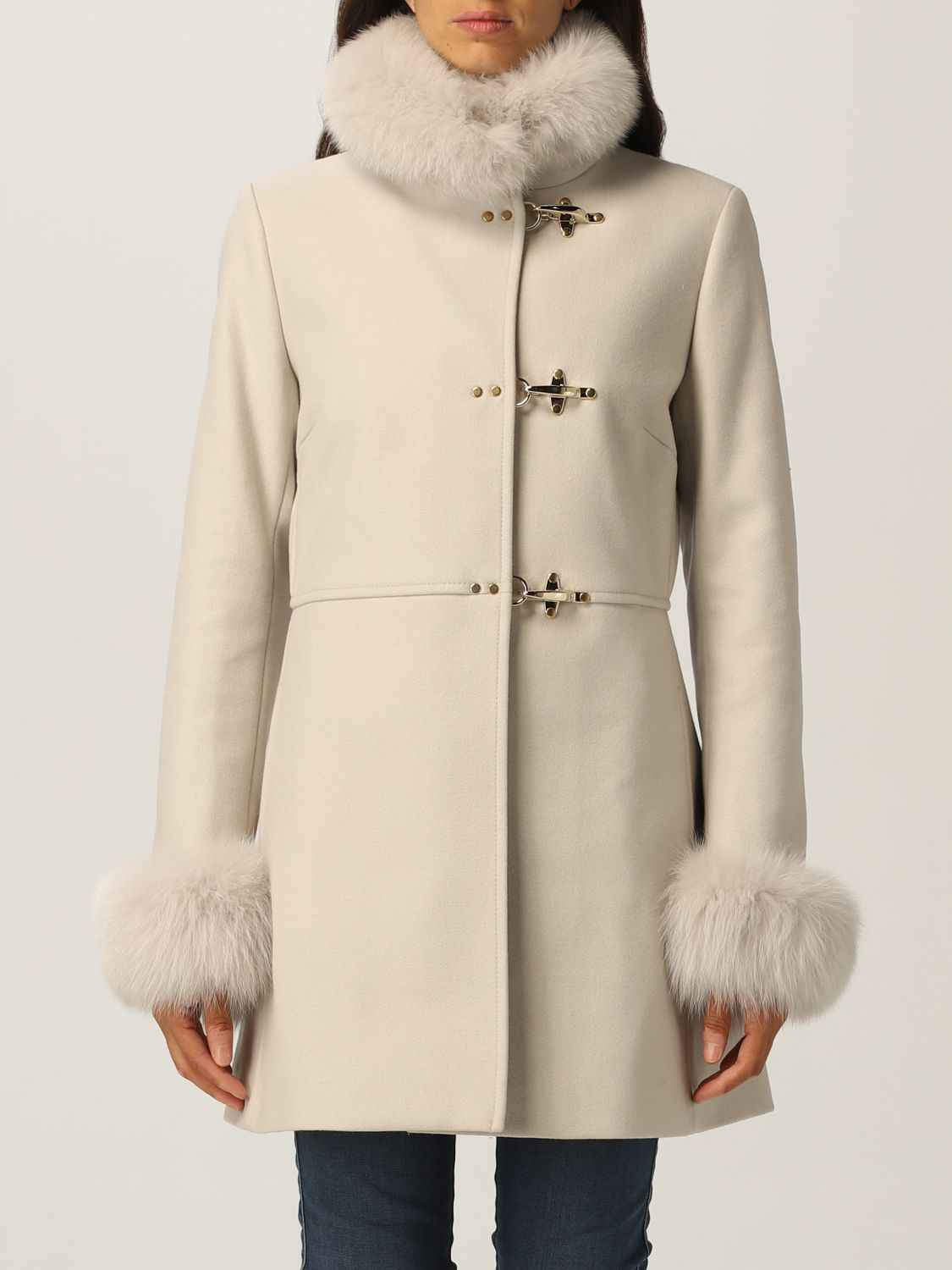 Cappotto Fay: Cappotto Virginia Fay in misto lana e pelliccia di volpe ghiaccio 1