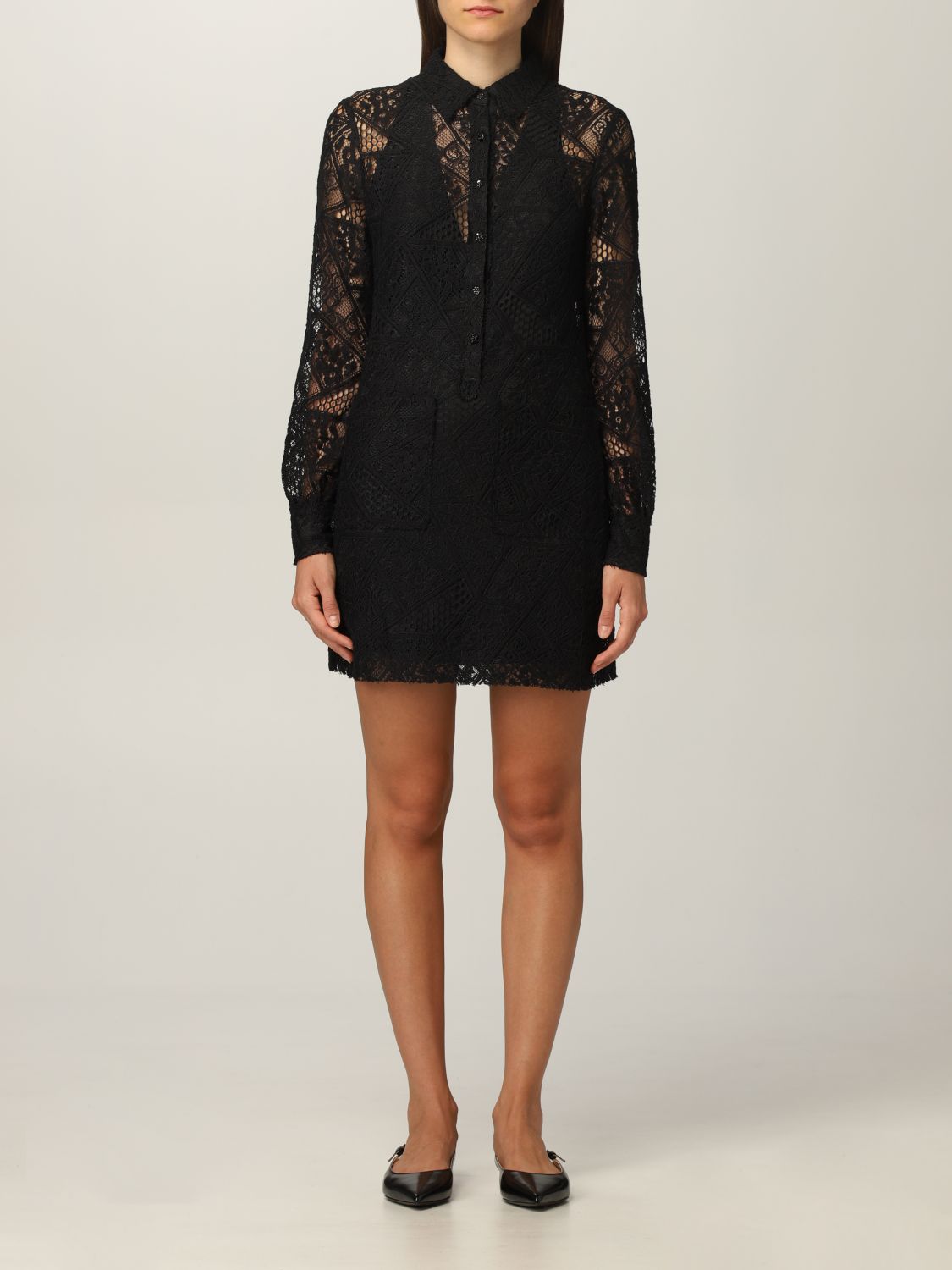 PINKO: shirt dress in patchwork lace ...