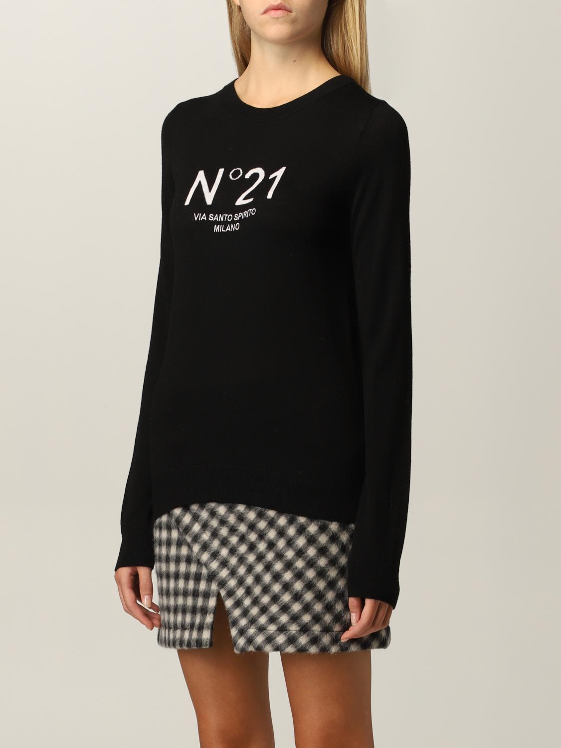 N° 21: Maglia in lana vergine con logo - Nero | Maglia N° 21 A032 9000  GIGLIO.COM