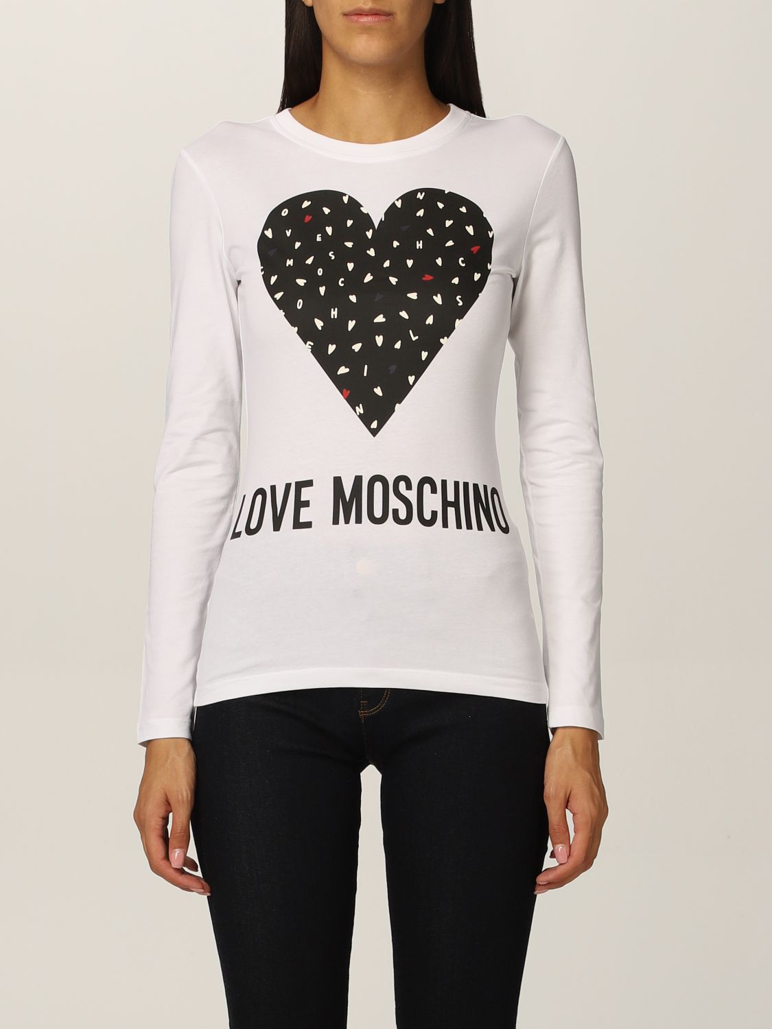 LOVE MOSCHINO: t-shirt in cotton with heart - White | Love Moschino t ...