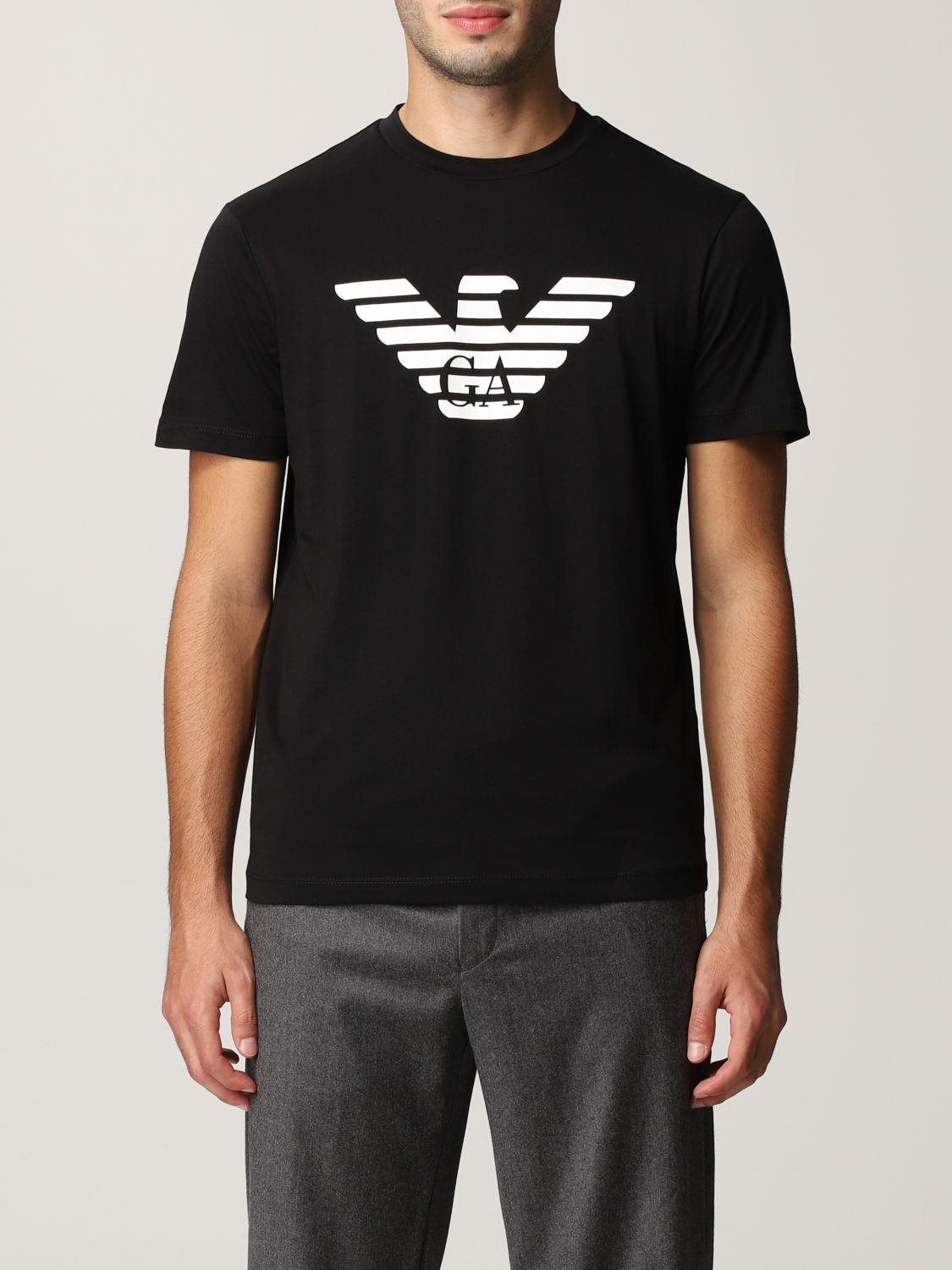 Emporio Armani Tshirt In Cotton Jersey With Contrasting Logo In Black ...