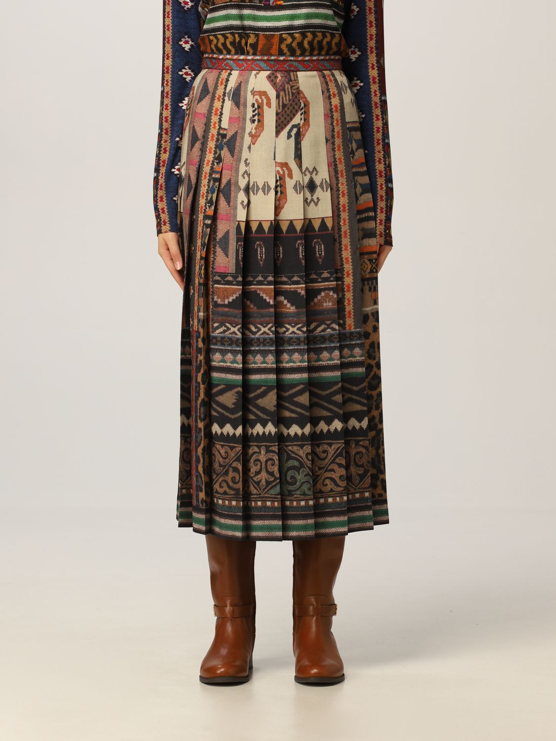 Long Etro pleated wool skirt