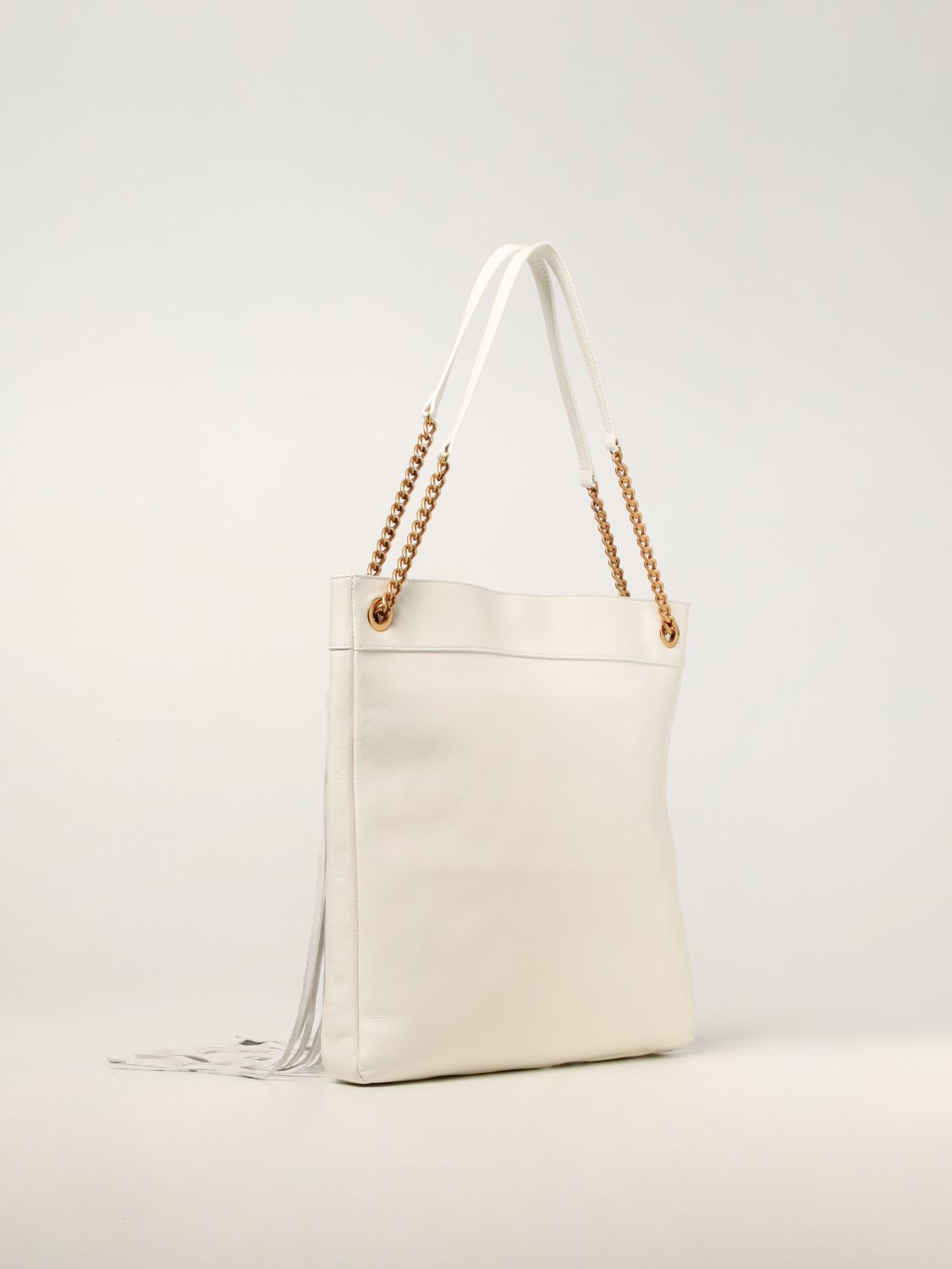 TWINSET: Twin-set bag in leather with fringes - White