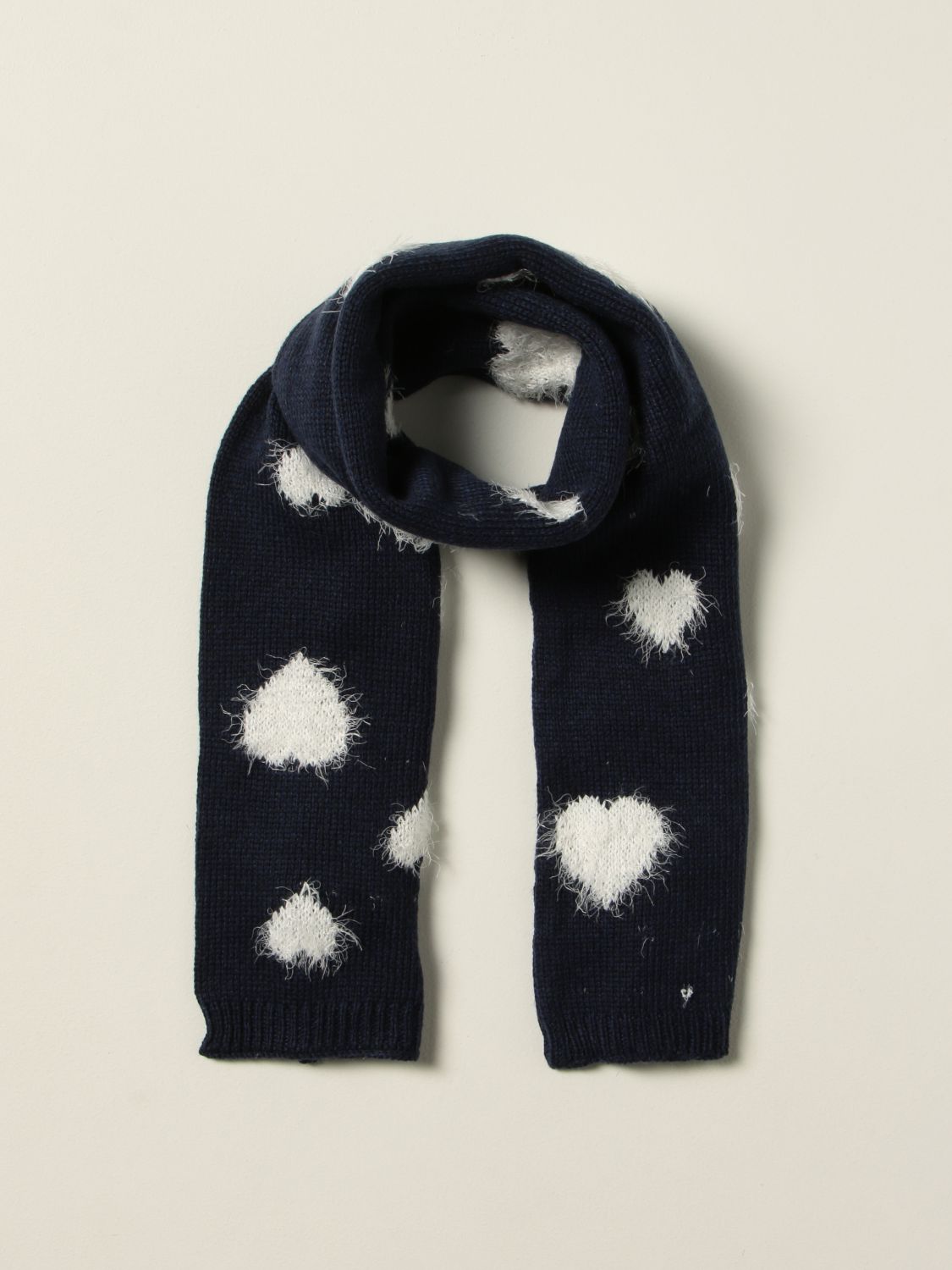 Scarf Monnalisa: Monnalisa scarf in Angora blend with contrasting hearts blue 2