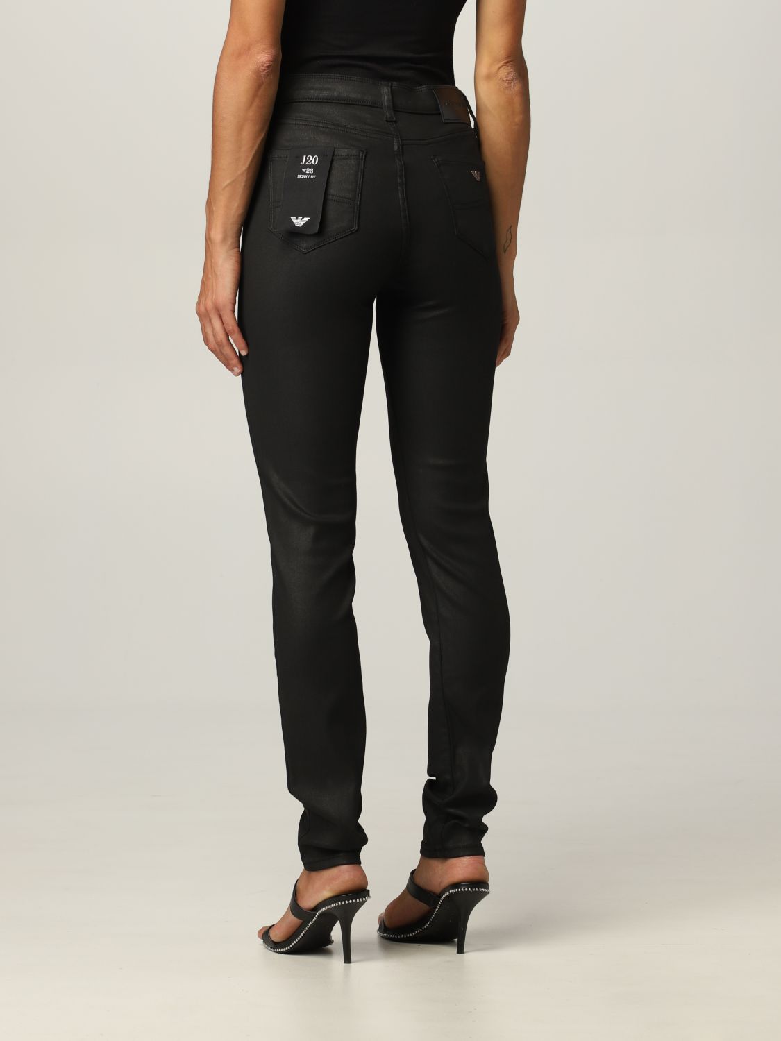 EMPORIO ARMANI: jeans leather-effect stretch denim with logo - Black | Armani 6K2J20 2N9IZ online on