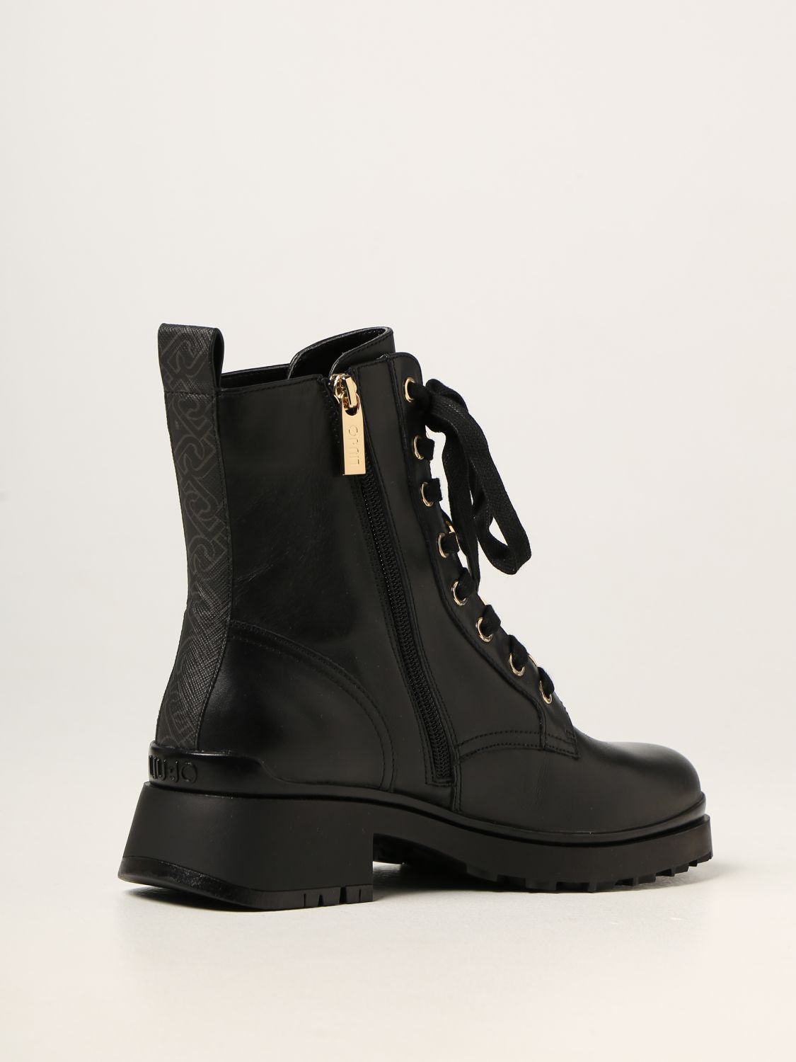 LIU JO: combat boots in leather | Flat Booties Liu Jo Women Black | Flat Liu Jo SF1055PX141 GIGLIO.COM