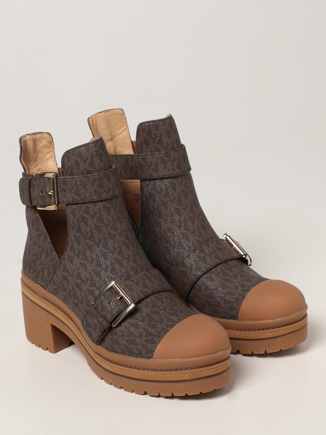 MICHAEL KORS: Corey Michael ankle boot in monogram canvas - Brown | Michael  Kors flat booties 40T1COMB5B online on 